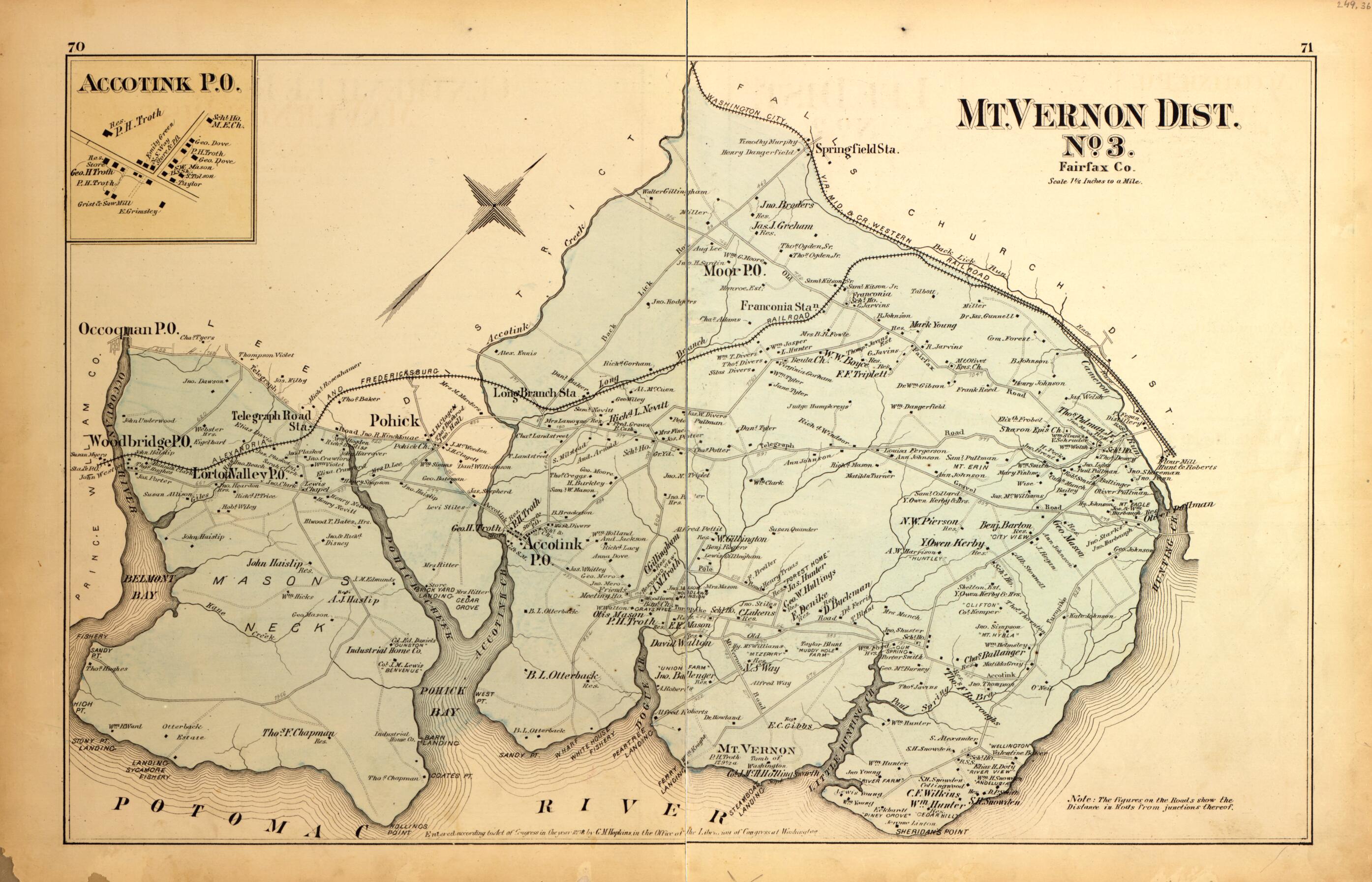 This old map of Mt. Vernon Dist. No. 3 from Atlas of Fifteen Miles Around Washington, Including the County of Montgomery, Maryland from 1879 was created by Griffith Morgan Hopkins in 1879