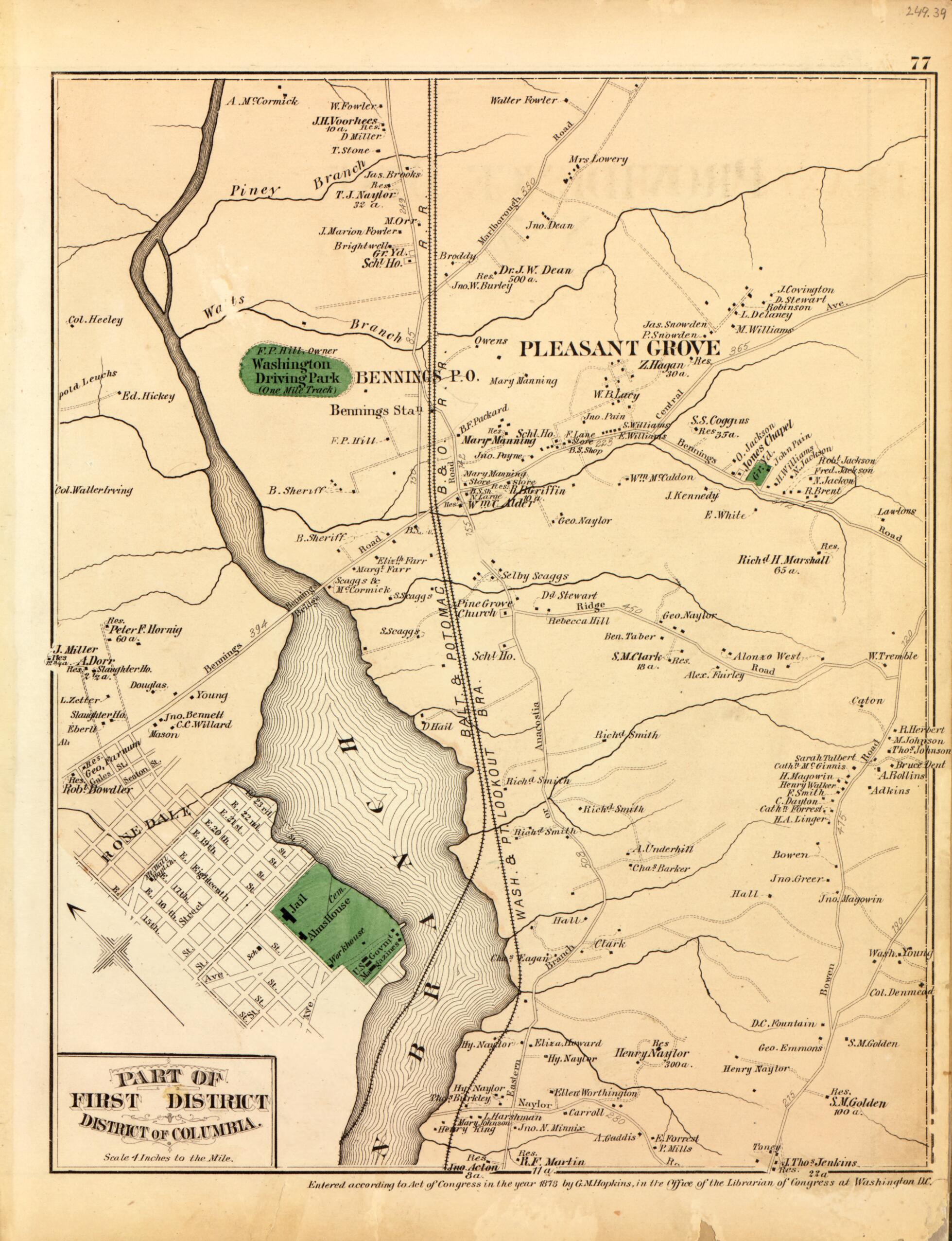 This old map of Part of First Dist. of District of Columbia from Atlas of Fifteen Miles Around Washington, Including the County of Montgomery, Maryland from 1879 was created by Griffith Morgan Hopkins in 1879