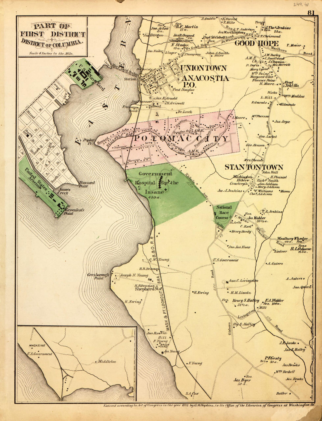 This old map of Part of First Dist. of District of Columbia from Atlas of Fifteen Miles Around Washington, Including the County of Montgomery, Maryland from 1879 was created by Griffith Morgan Hopkins in 1879