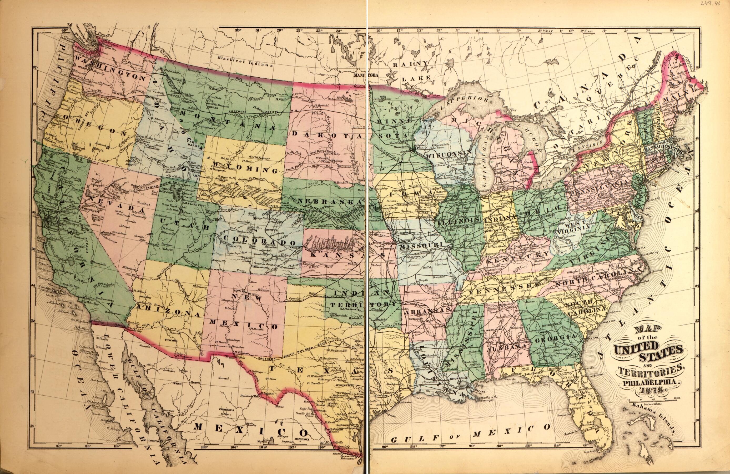 This old map of United States and Territories from Atlas of Fifteen Miles Around Washington, Including the County of Montgomery, Maryland from 1879 was created by Griffith Morgan Hopkins in 1879
