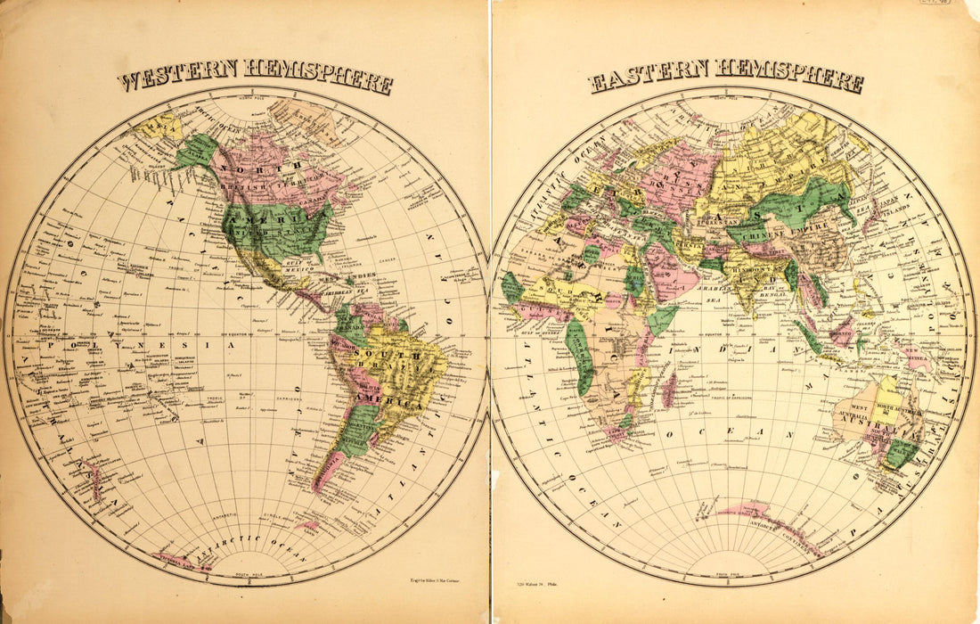 This old map of Western, Eastern Hemisphere from Atlas of Fifteen Miles Around Washington, Including the County of Montgomery, Maryland from 1879 was created by Griffith Morgan Hopkins in 1879