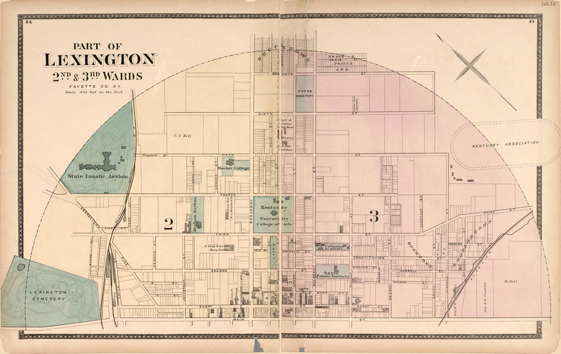 This old map of Part of Lexington - 1 from Atlas of Bourbon, Clark, Fayette, Jessamine and Woodford Counties, Kentucky from 1877 was created by D.G. Beers & Co in 1877