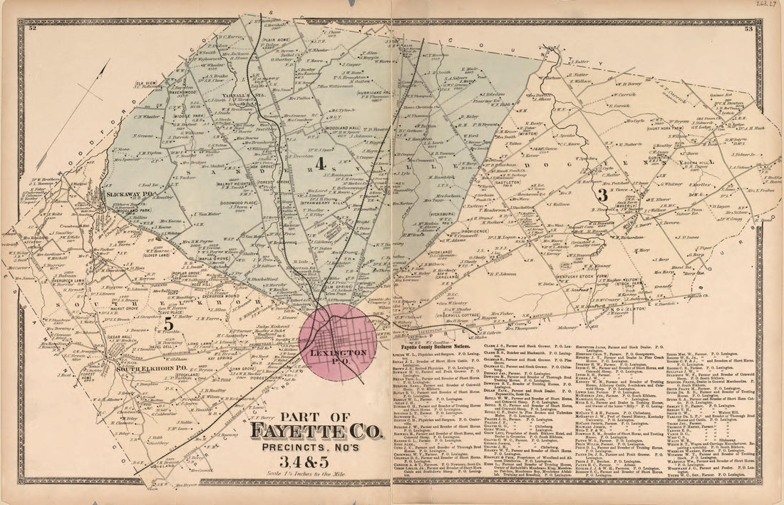 This old map of Part of Fayette Co. - 1 from Atlas of Bourbon, Clark, Fayette, Jessamine and Woodford Counties, Kentucky from 1877 was created by D.G. Beers & Co in 1877