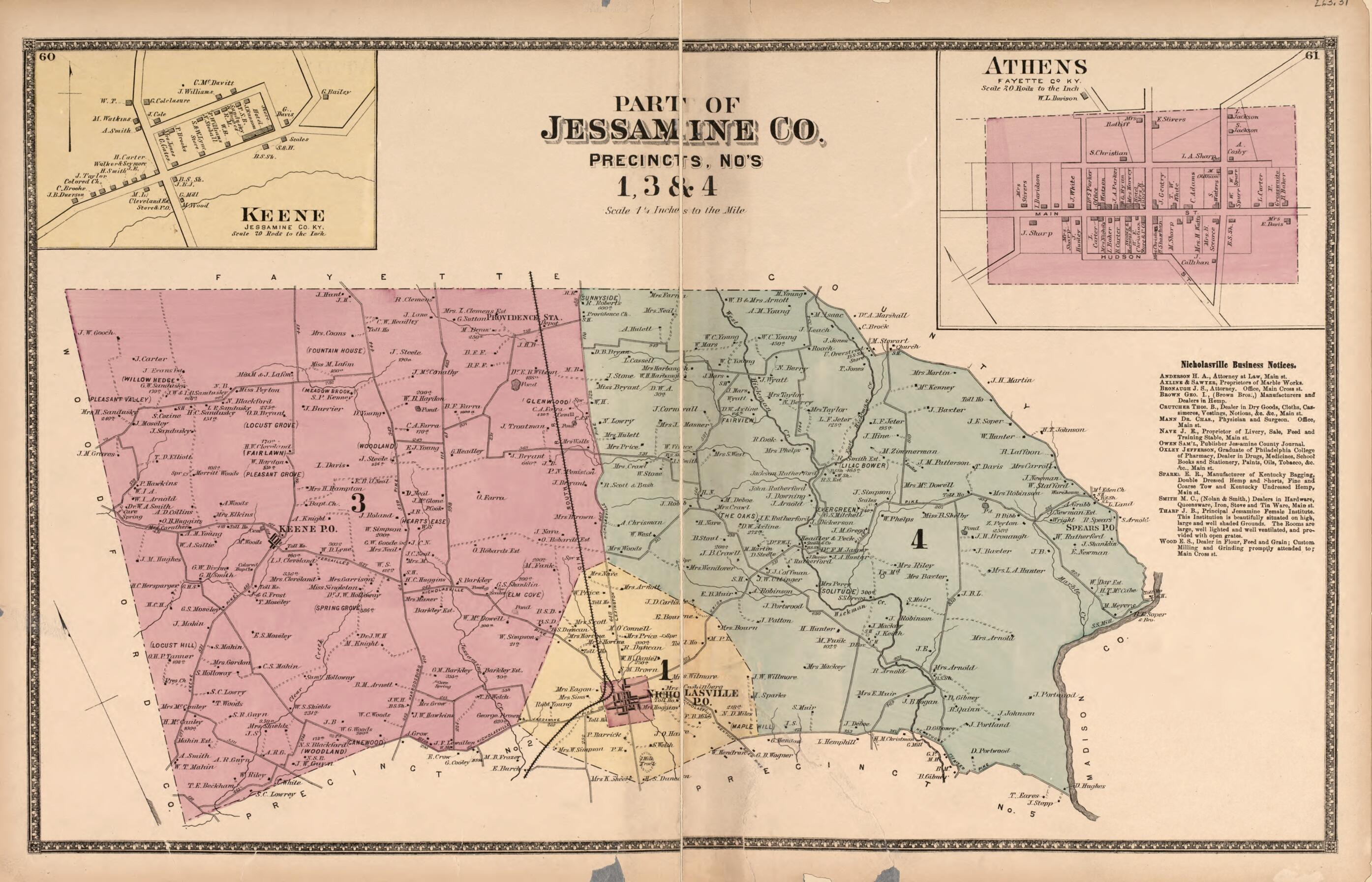 This old map of Part of Jessamine Co. - 1 from Atlas of Bourbon, Clark, Fayette, Jessamine and Woodford Counties, Kentucky from 1877 was created by D.G. Beers & Co in 1877