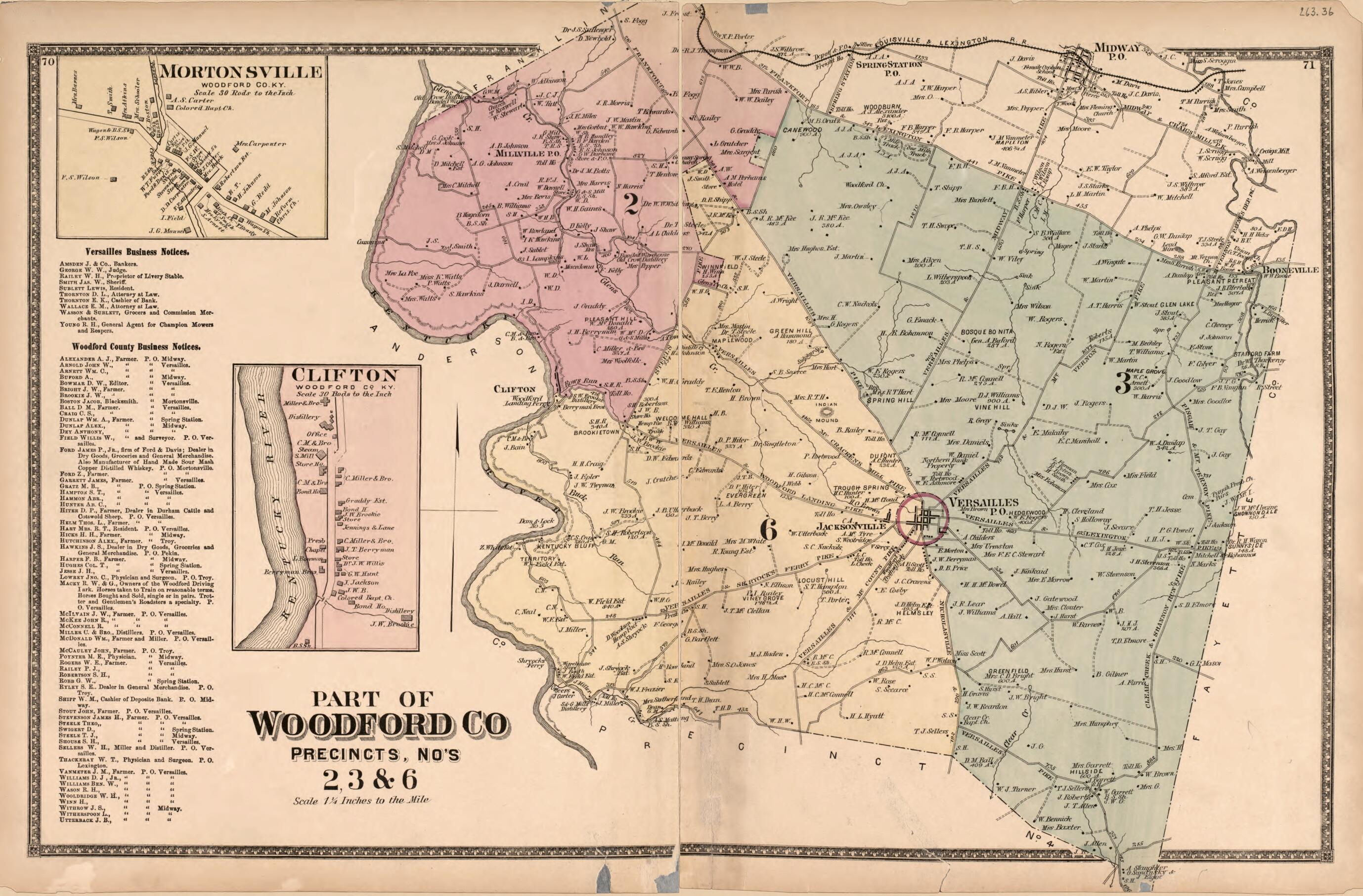 This old map of Part of Woodford Co. - 1 from Atlas of Bourbon, Clark, Fayette, Jessamine and Woodford Counties, Kentucky from 1877 was created by D.G. Beers & Co in 1877