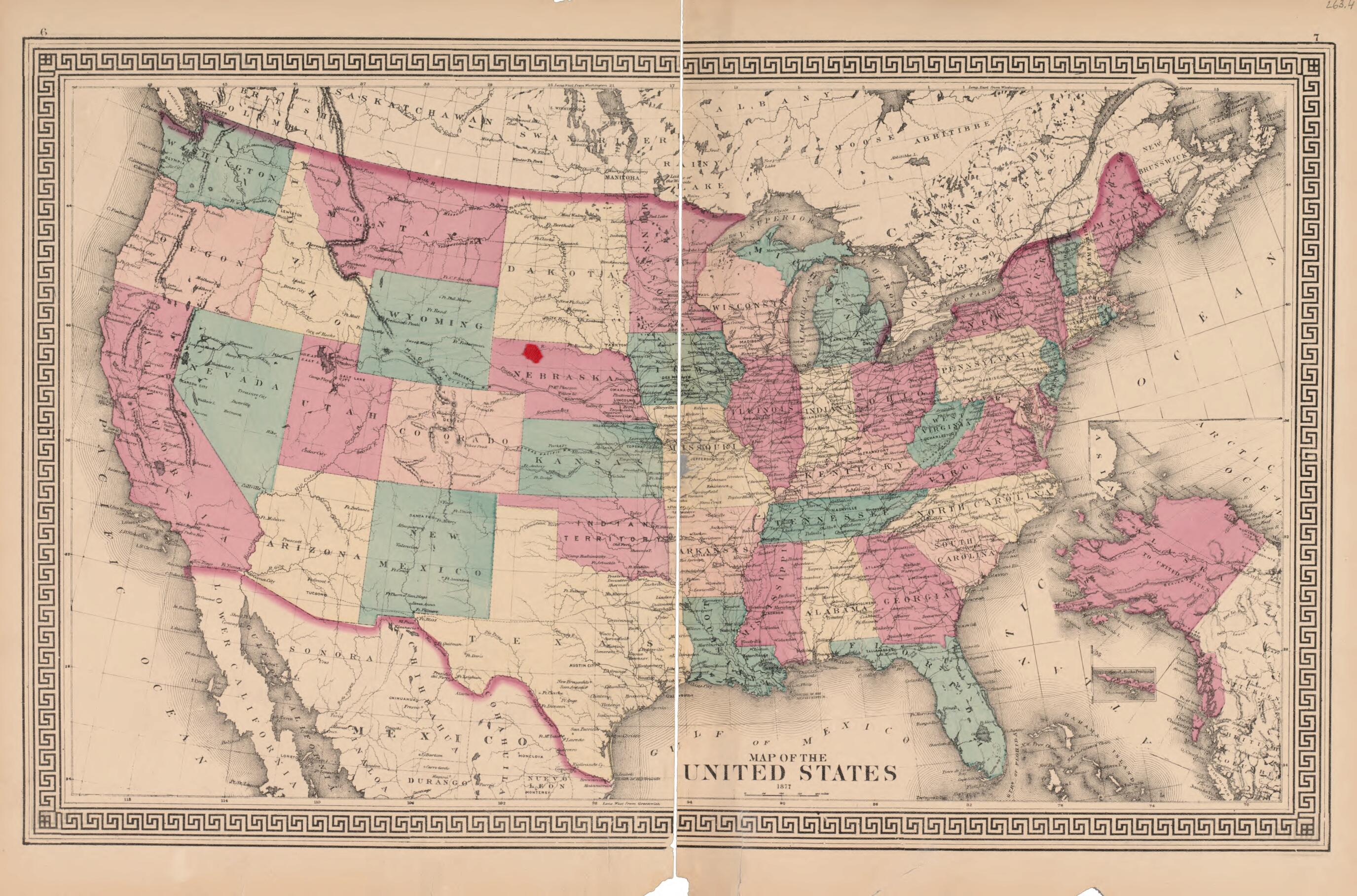 This old map of United States from Atlas of Bourbon, Clark, Fayette, Jessamine and Woodford Counties, Ky. from 1877 was created by D.G. Beers & Co in 1877