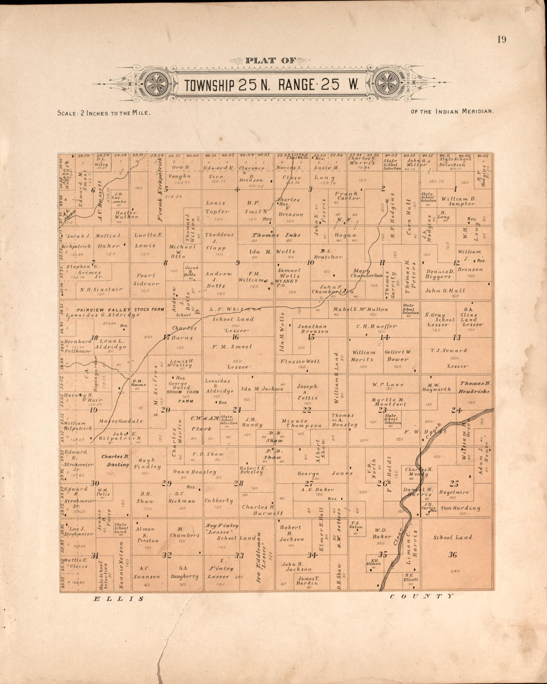 This old map of Township 25 25 Range W from Plat Book of Harper County, Oklahoma from 1910 was created by Kan.) Western Publishing Co. (Ashland in 1910