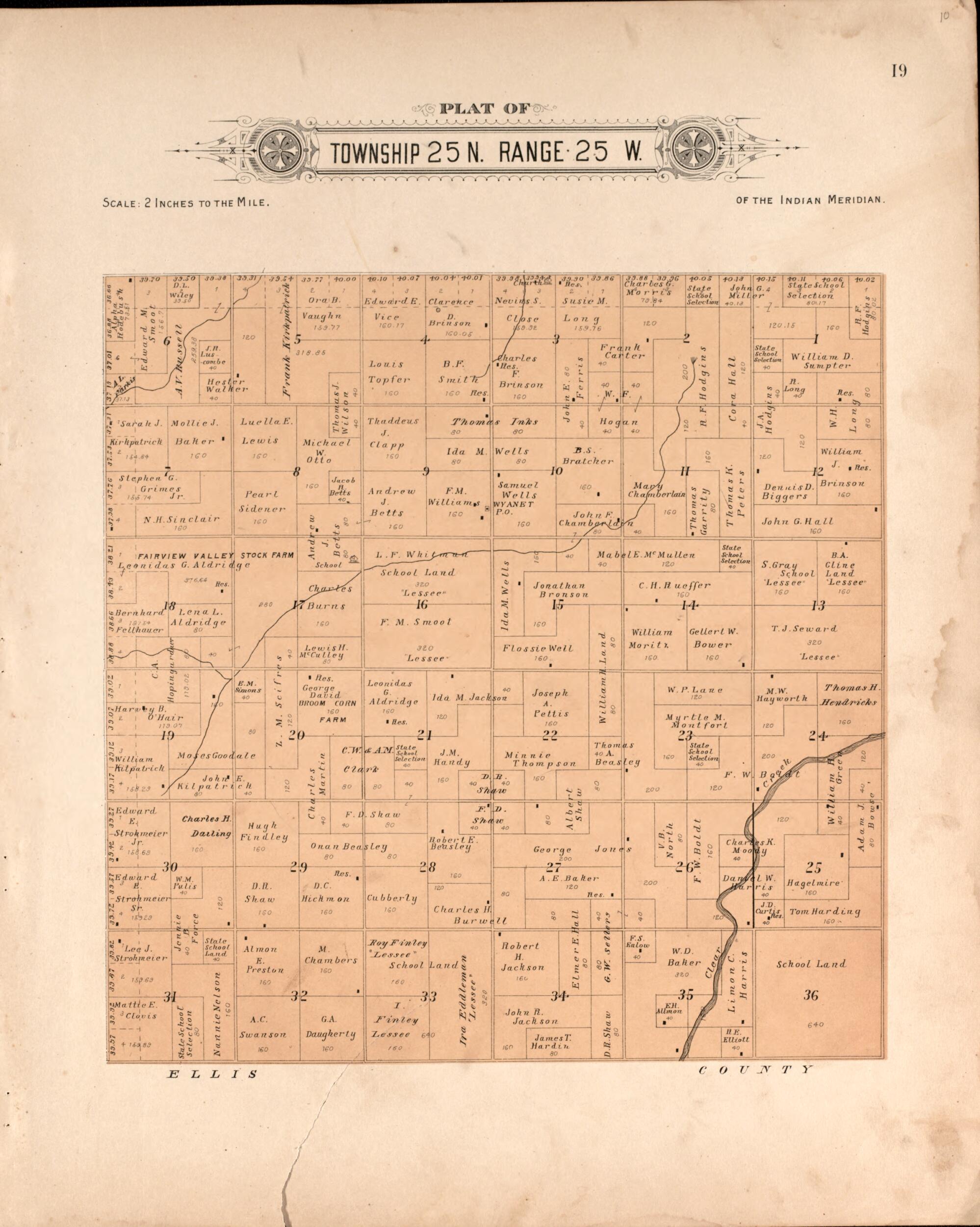 This old map of Township 25 25 Range W from Plat Book of Harper County, Oklahoma from 1910 was created by Kan.) Western Publishing Co. (Ashland in 1910
