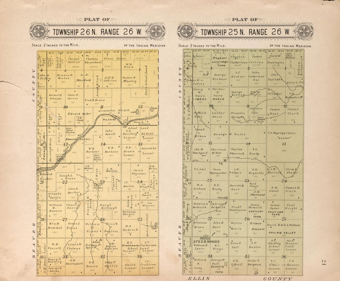 This old map of Township 25 and 26 Range 26 W from Plat Book of Harper County, Oklahoma from 1910 was created by Kan.) Western Publishing Co. (Ashland in 1910
