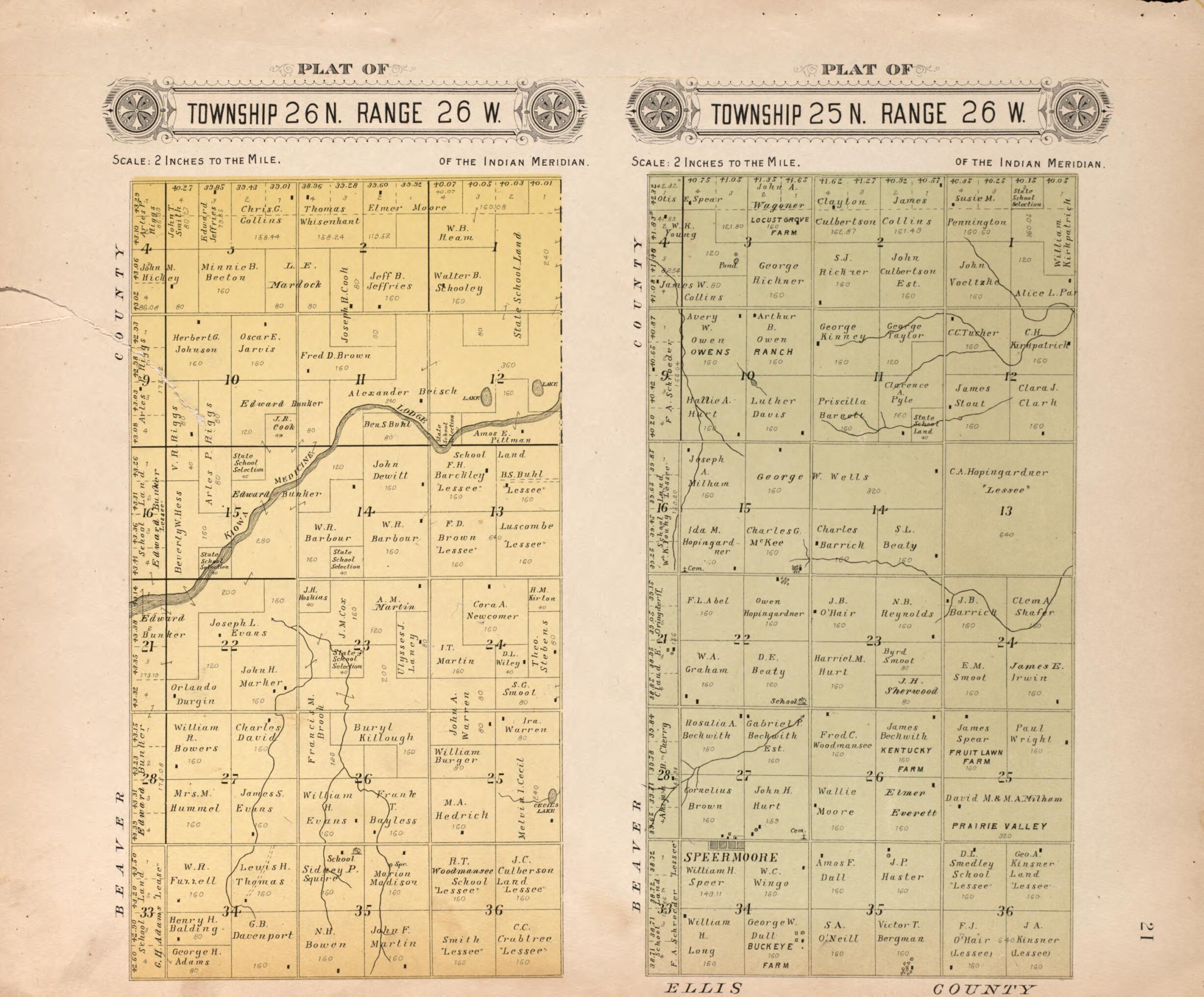 This old map of Township 25 and 26 Range 26 W from Plat Book of Harper County, Oklahoma from 1910 was created by Kan.) Western Publishing Co. (Ashland in 1910