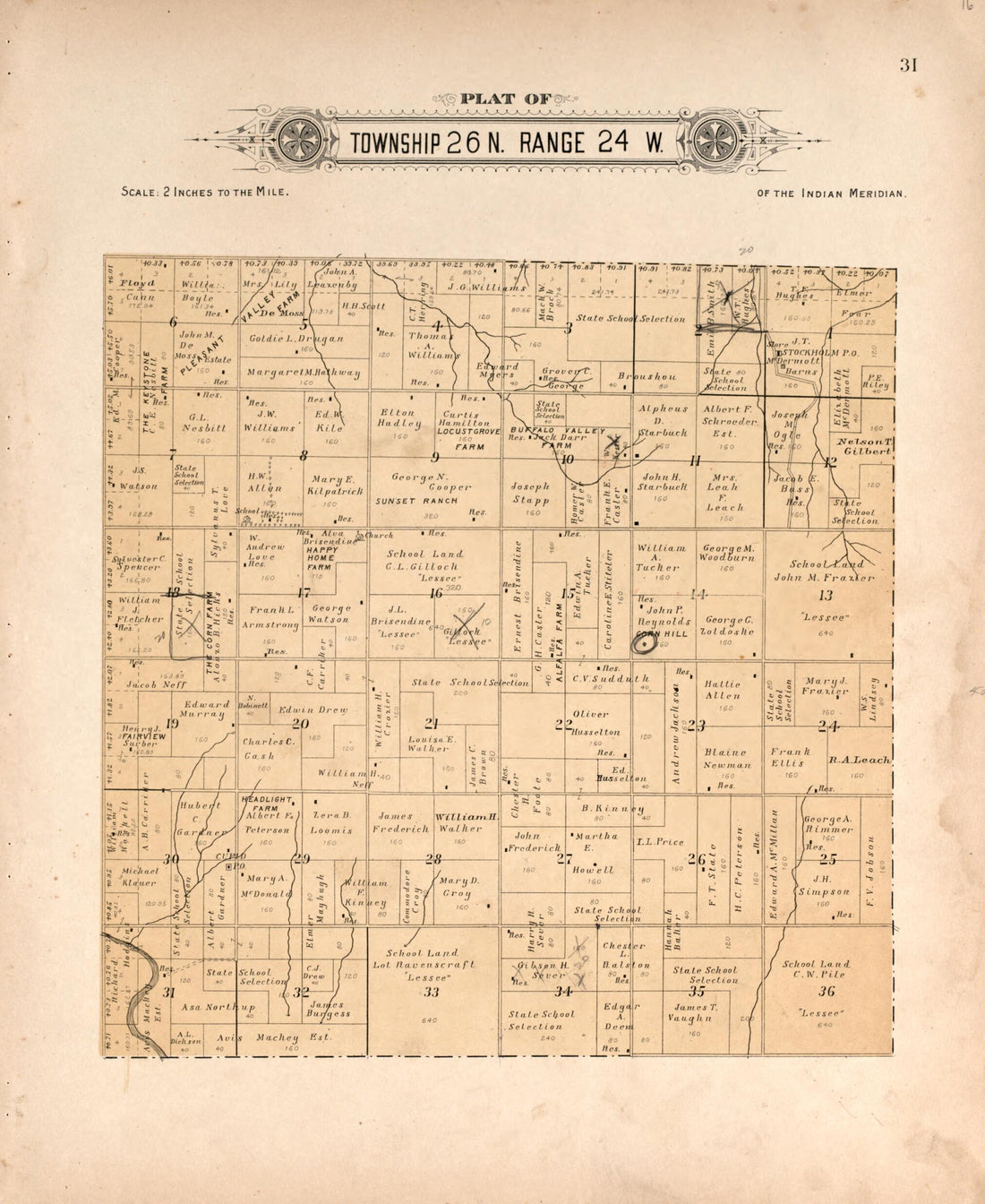 This old map of Township 26 Range 24 W from Plat Book of Harper County, Oklahoma from 1910 was created by Kan.) Western Publishing Co. (Ashland in 1910