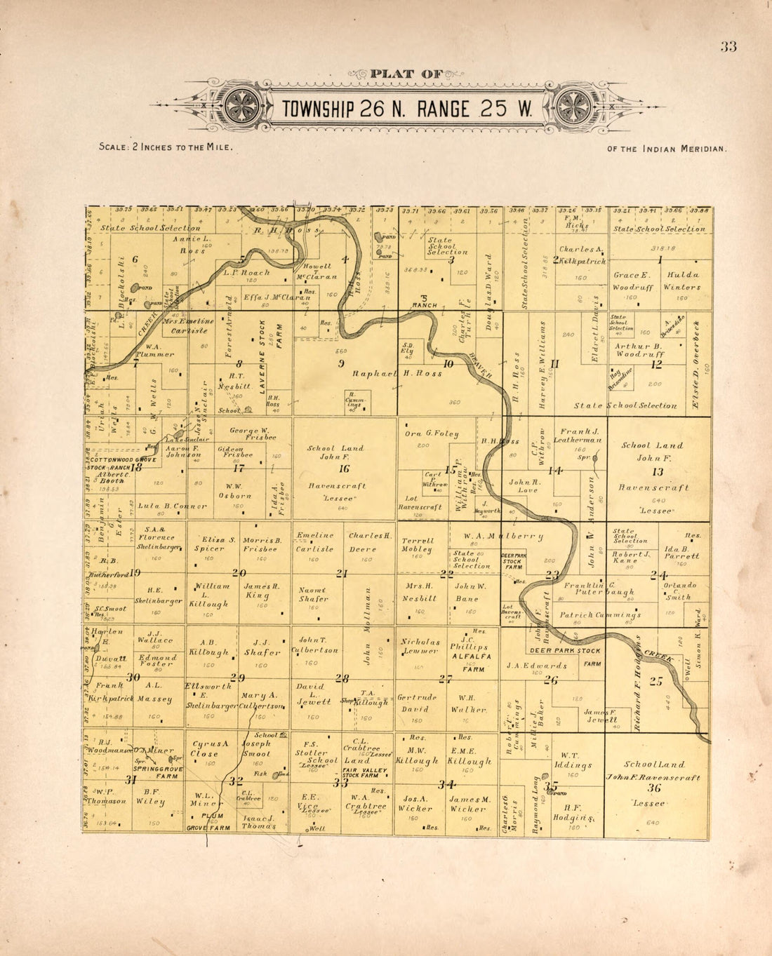 This old map of Township 26 Range 25 W from Plat Book of Harper County, Oklahoma from 1910 was created by Kan.) Western Publishing Co. (Ashland in 1910