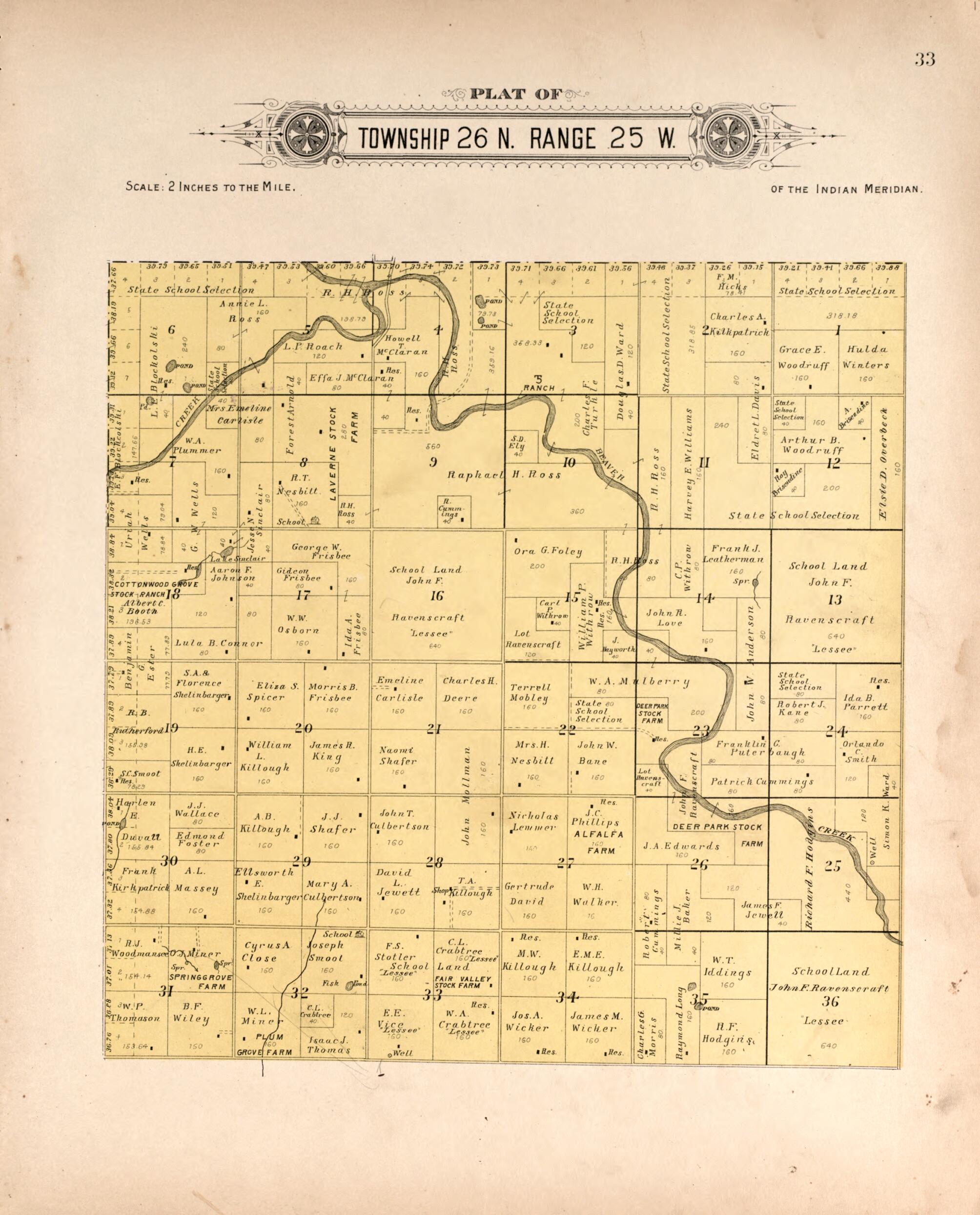 This old map of Township 26 Range 25 W from Plat Book of Harper County, Oklahoma from 1910 was created by Kan.) Western Publishing Co. (Ashland in 1910