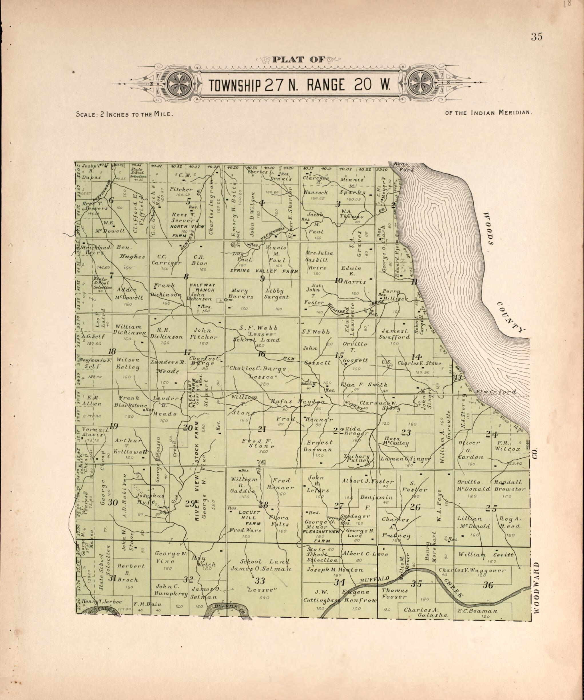 This old map of Township 27 Range 20 W from Plat Book of Harper County, Oklahoma from 1910 was created by Kan.) Western Publishing Co. (Ashland in 1910