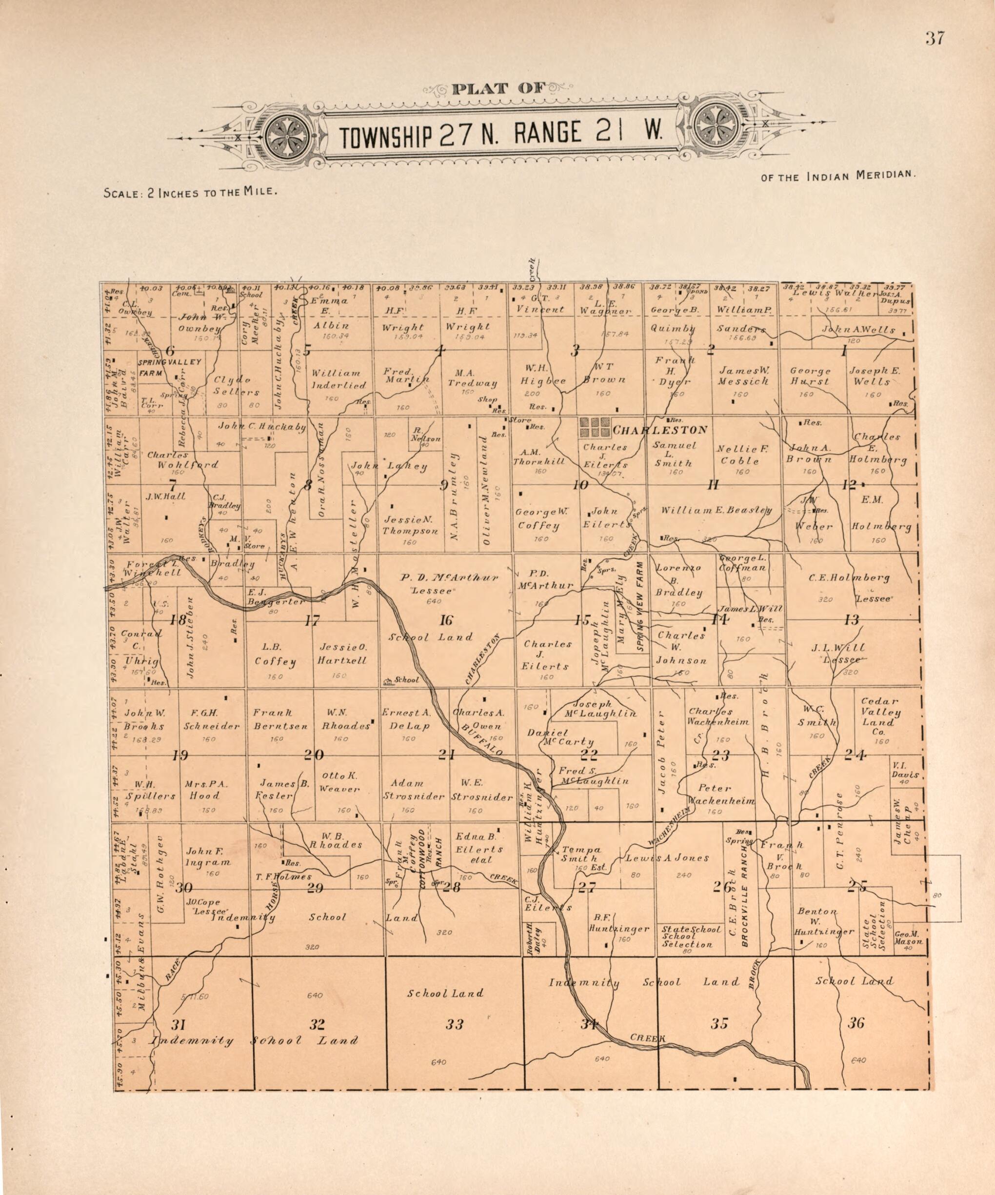 This old map of Township 27 Range 21 W from Plat Book of Harper County, Oklahoma from 1910 was created by Kan.) Western Publishing Co. (Ashland in 1910