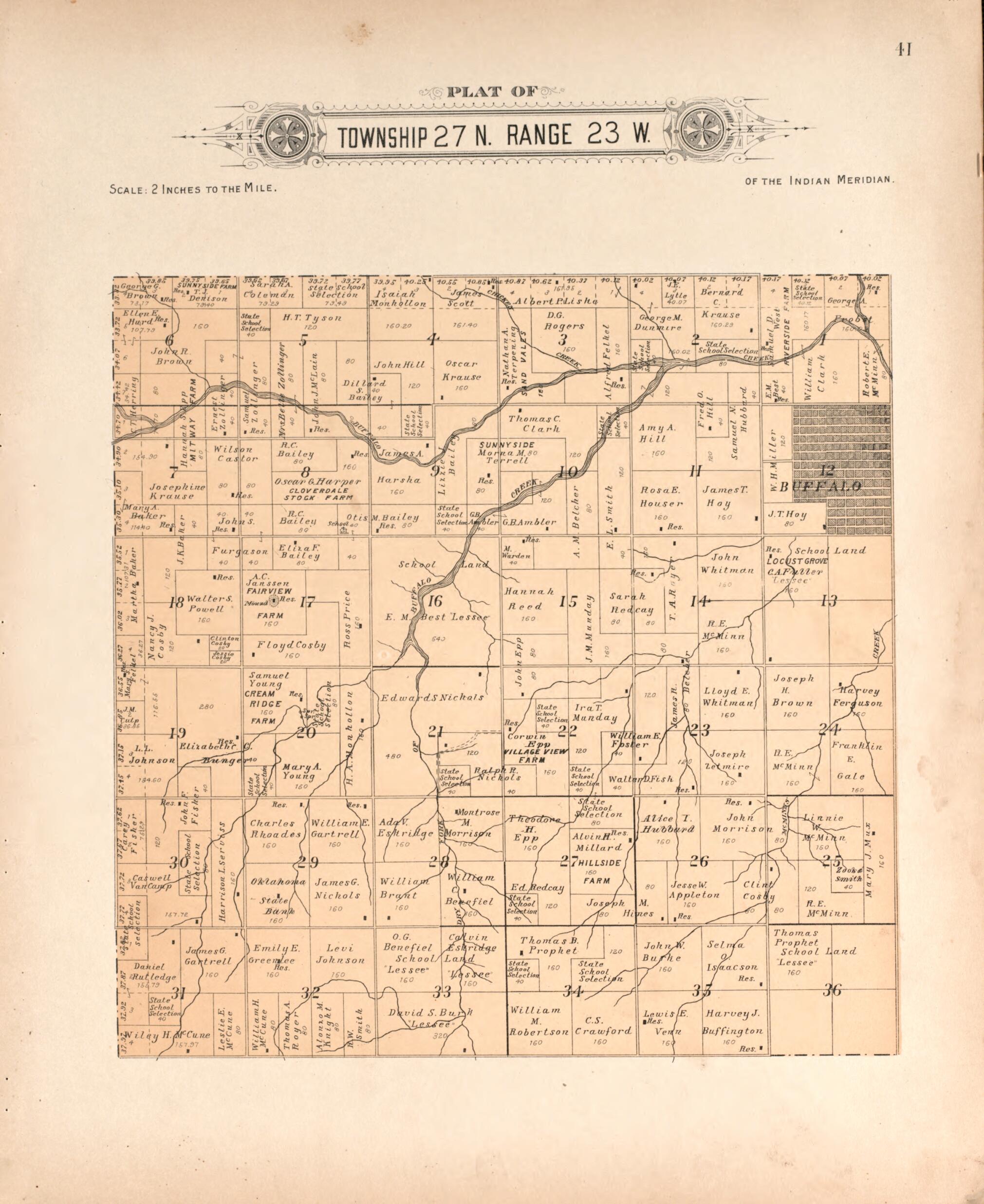 This old map of Township 27 Range 23 W from Plat Book of Harper County, Oklahoma from 1910 was created by Kan.) Western Publishing Co. (Ashland in 1910