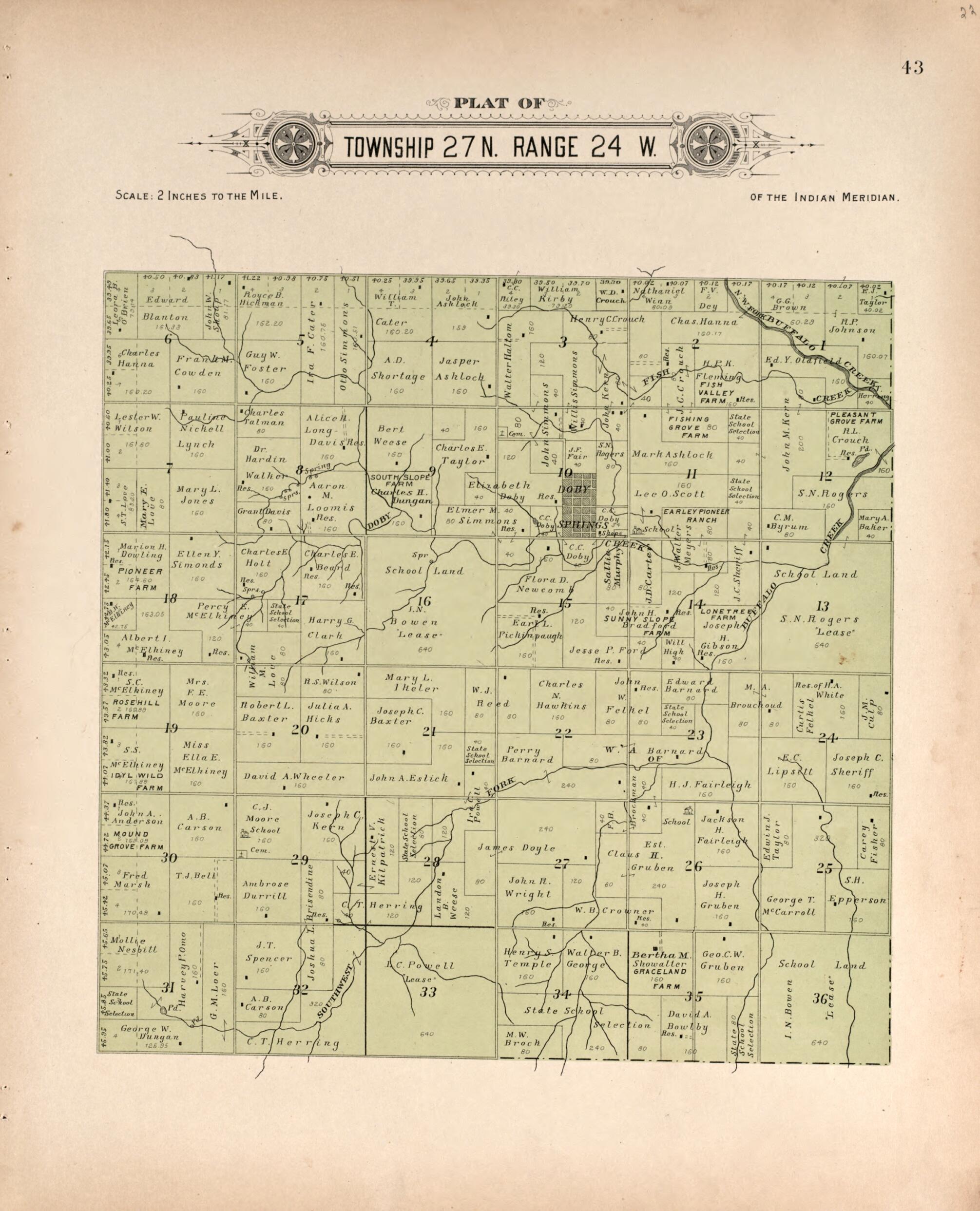 This old map of Township 27 Range 24 W from Plat Book of Harper County, Oklahoma from 1910 was created by Kan.) Western Publishing Co. (Ashland in 1910