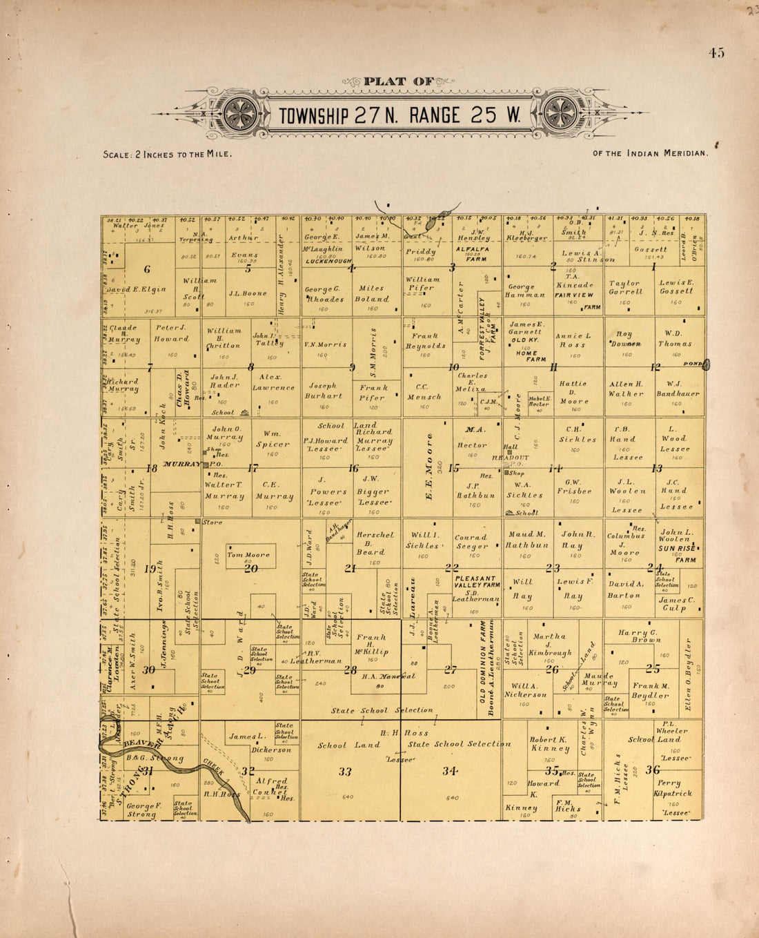 This old map of Township 27 Range 25 W from Plat Book of Harper County, Oklahoma from 1910 was created by Kan.) Western Publishing Co. (Ashland in 1910