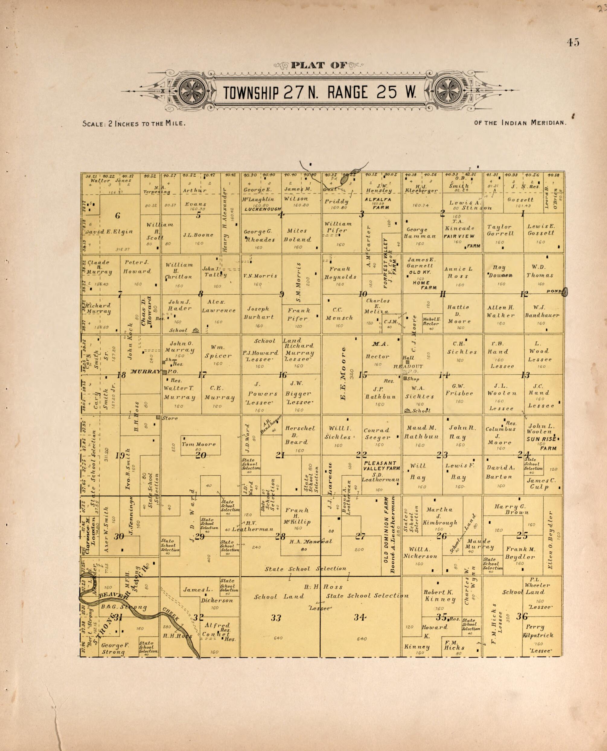 This old map of Township 27 Range 25 W from Plat Book of Harper County, Oklahoma from 1910 was created by Kan.) Western Publishing Co. (Ashland in 1910