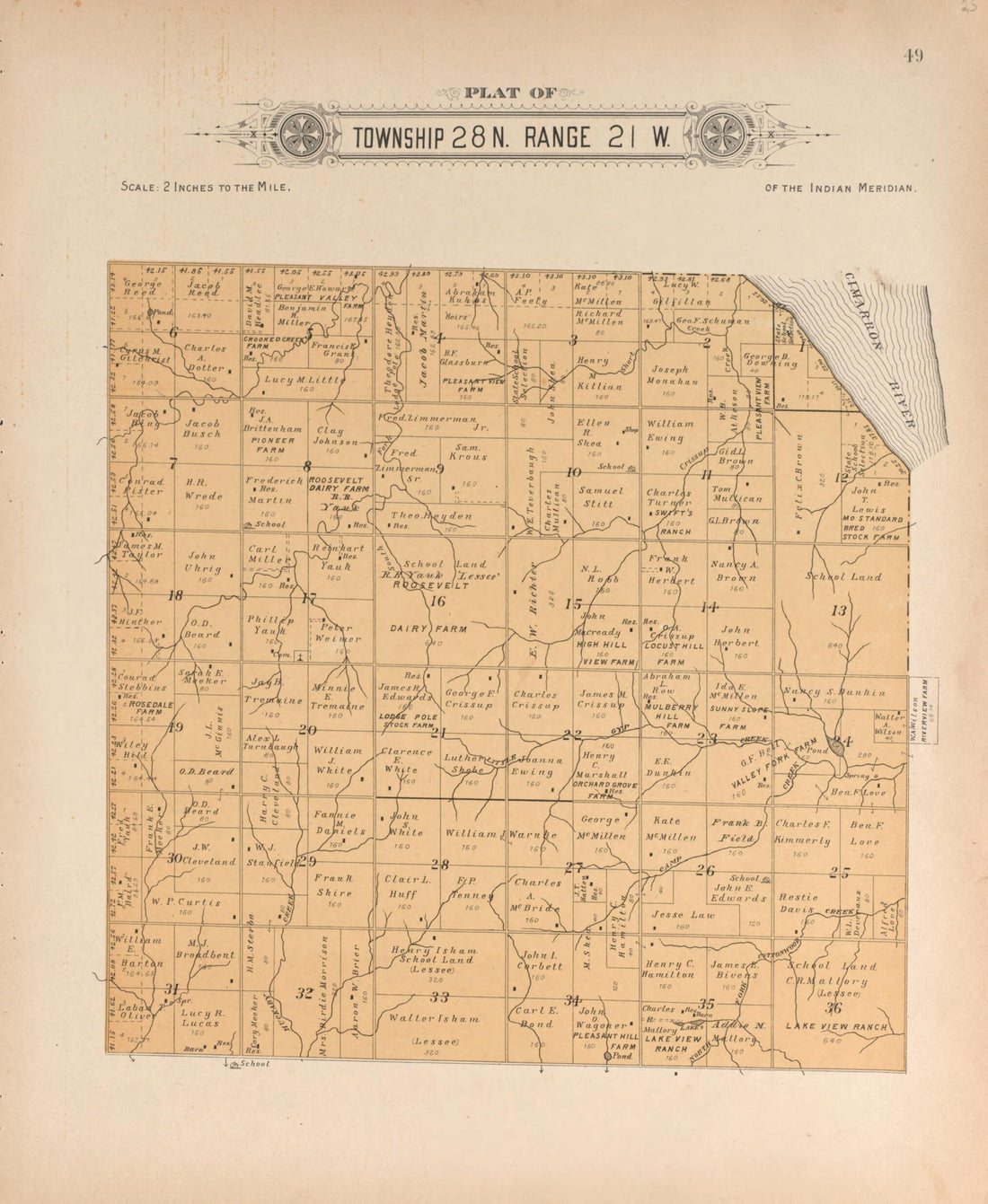 This old map of Township 28 Range 21 W from Plat Book of Harper County, Oklahoma from 1910 was created by Kan.) Western Publishing Co. (Ashland in 1910
