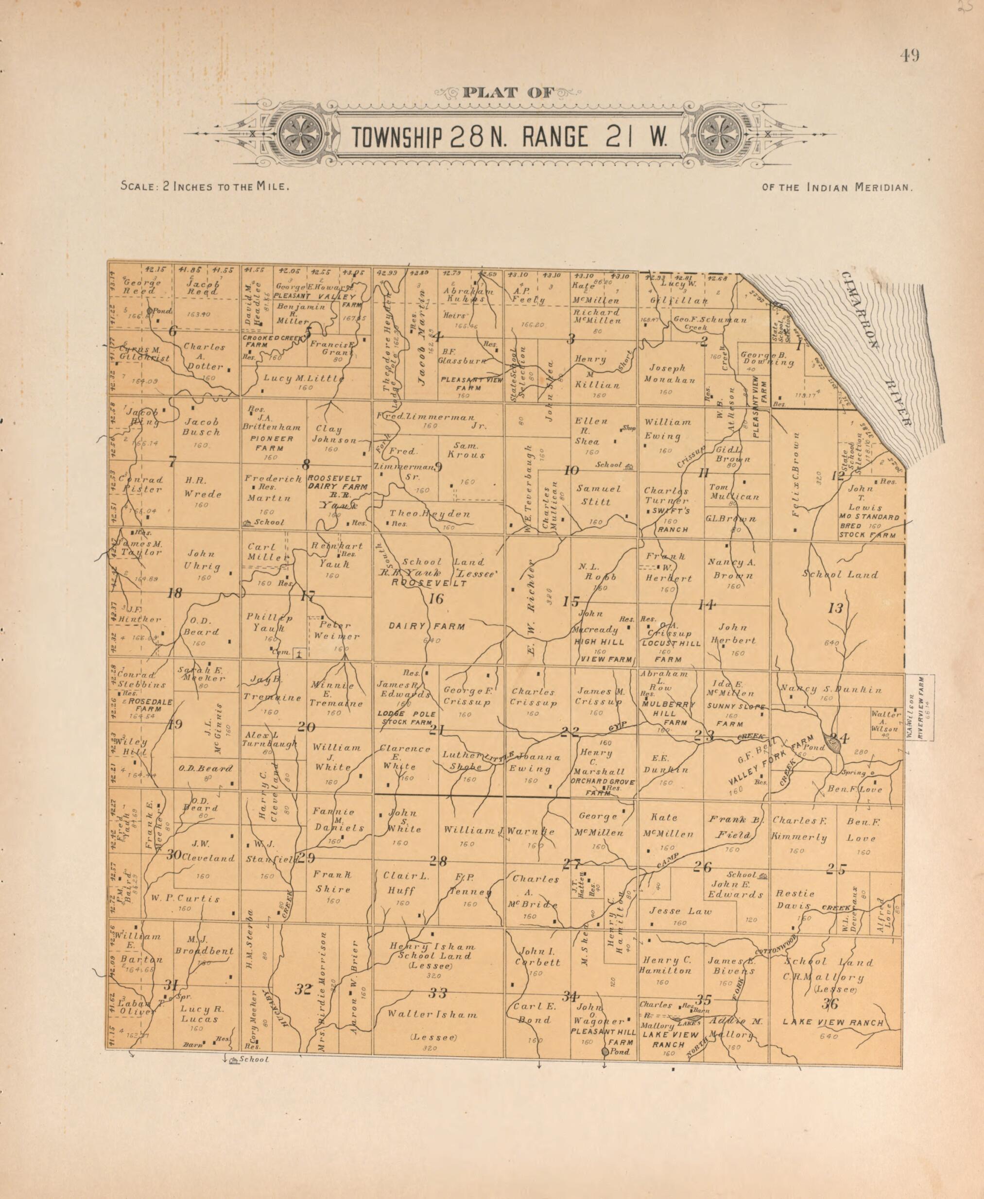 This old map of Township 28 Range 21 W from Plat Book of Harper County, Oklahoma from 1910 was created by Kan.) Western Publishing Co. (Ashland in 1910