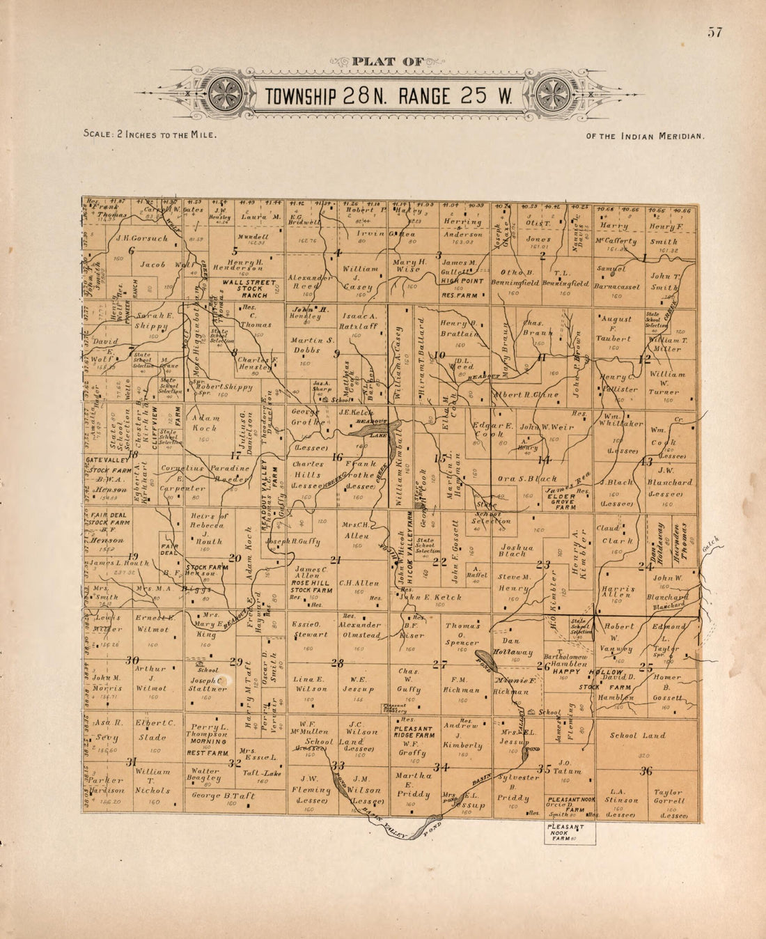 This old map of Township 28 Range 25 W from Plat Book of Harper County, Oklahoma from 1910 was created by Kan.) Western Publishing Co. (Ashland in 1910