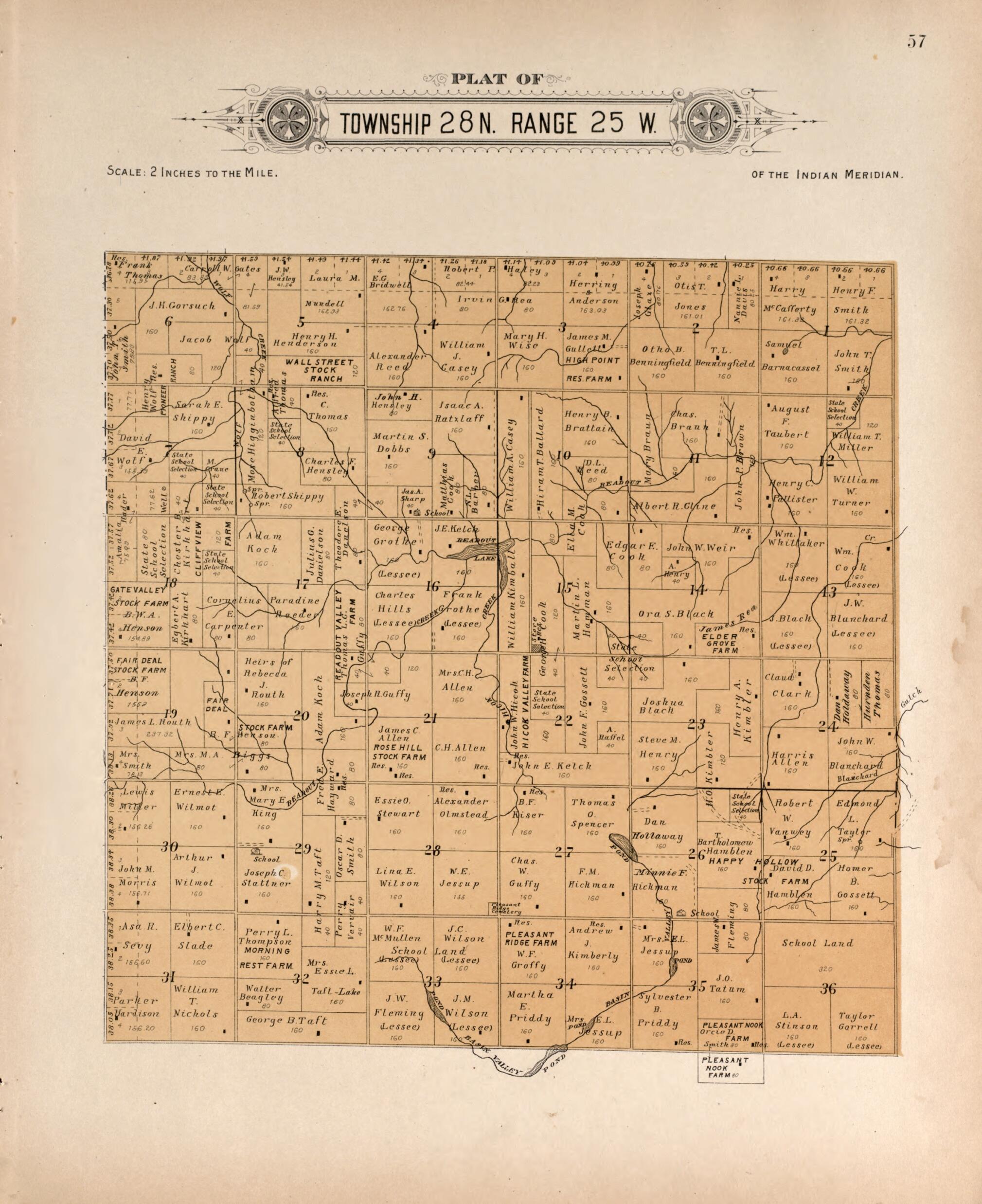 This old map of Township 28 Range 25 W from Plat Book of Harper County, Oklahoma from 1910 was created by Kan.) Western Publishing Co. (Ashland in 1910