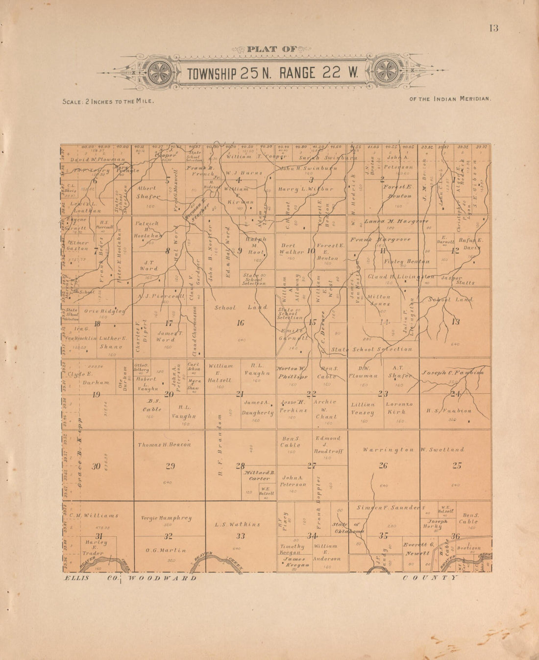 This old map of Township 25 Range 22 W from Plat Book of Harper County, Oklahoma from 1910 was created by Kan.) Western Publishing Co. (Ashland in 1910