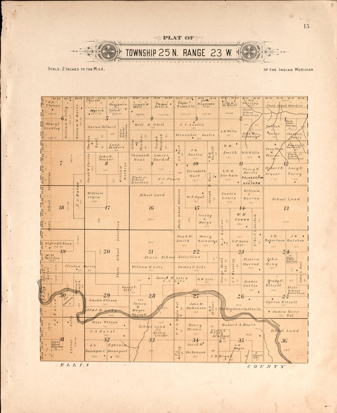 This old map of Township 25 Range 23 W from Plat Book of Harper County, Oklahoma from 1910 was created by Kan.) Western Publishing Co. (Ashland in 1910