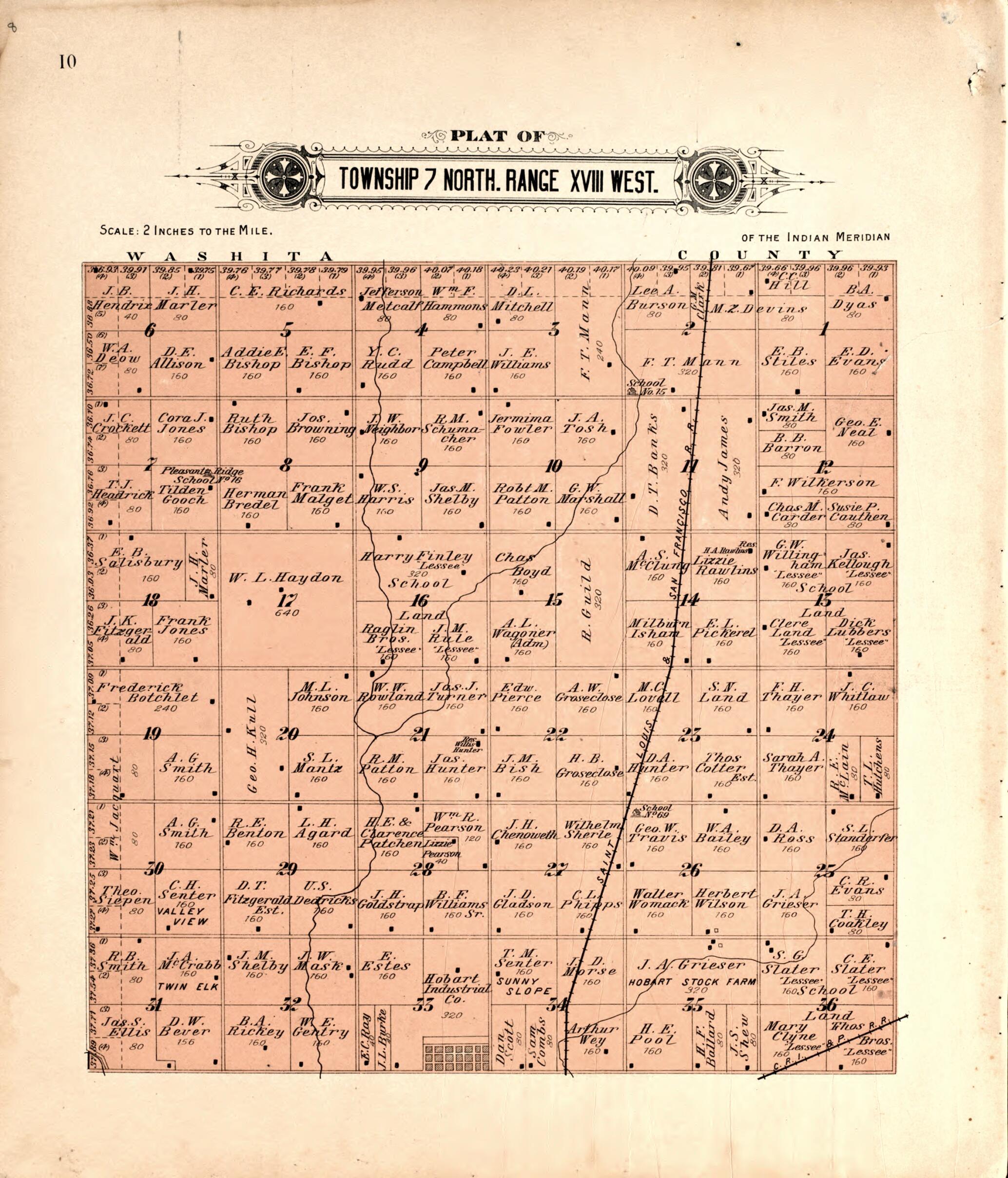 This old map of Township 7 North Range XVIII West from Plat Book of Kiowa County, Oklahoma from 1913 was created by W. (William) Wangersheim in 1913