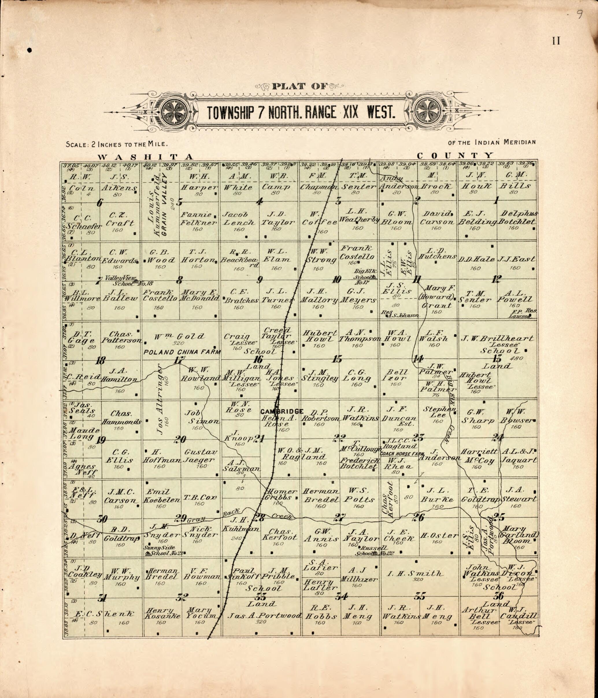 This old map of Township 7 North Range XIX West from Plat Book of Kiowa County, Oklahoma from 1913 was created by W. (William) Wangersheim in 1913