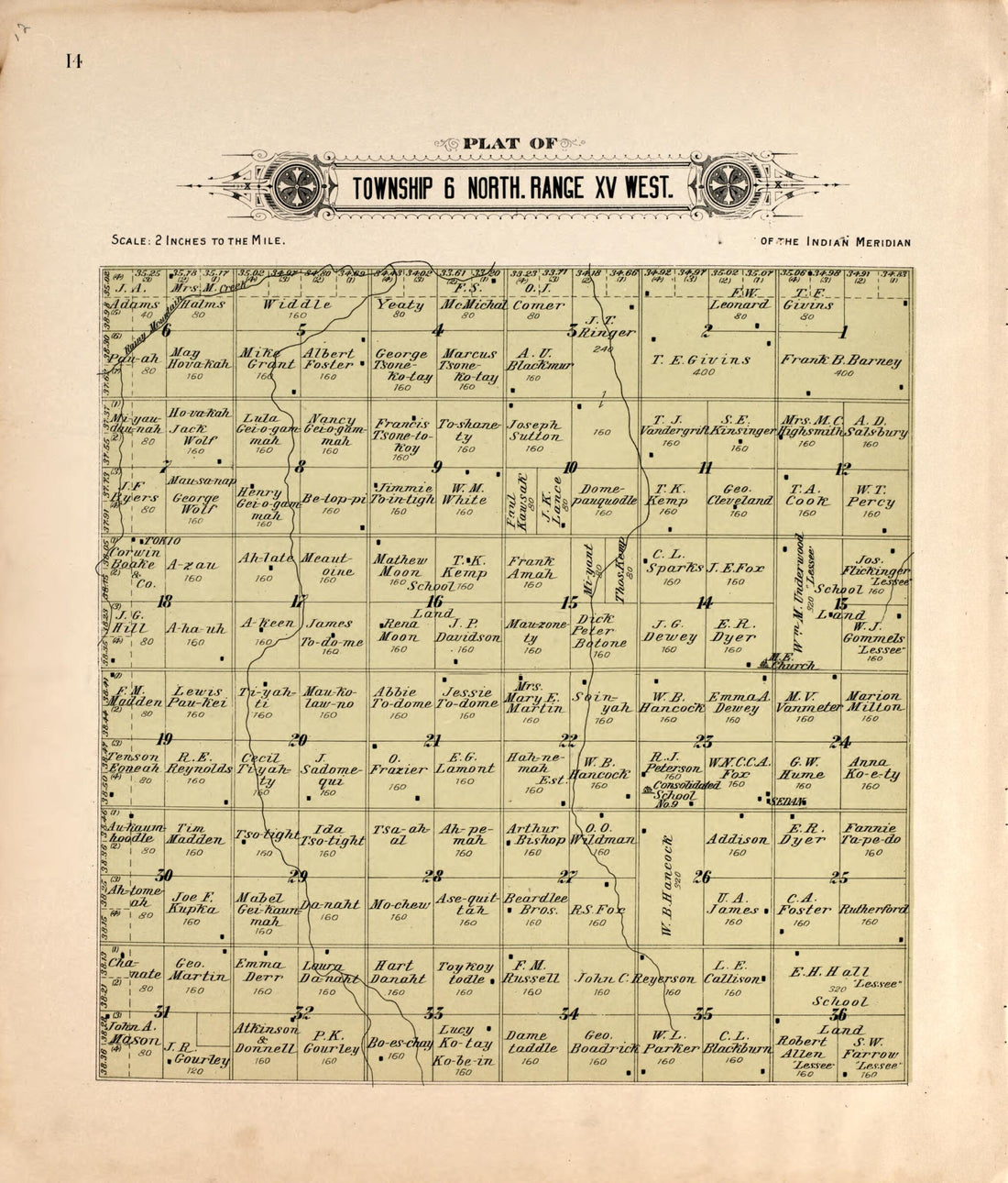This old map of Township 6 North Range XV West from Plat Book of Kiowa County, Oklahoma from 1913 was created by W. (William) Wangersheim in 1913