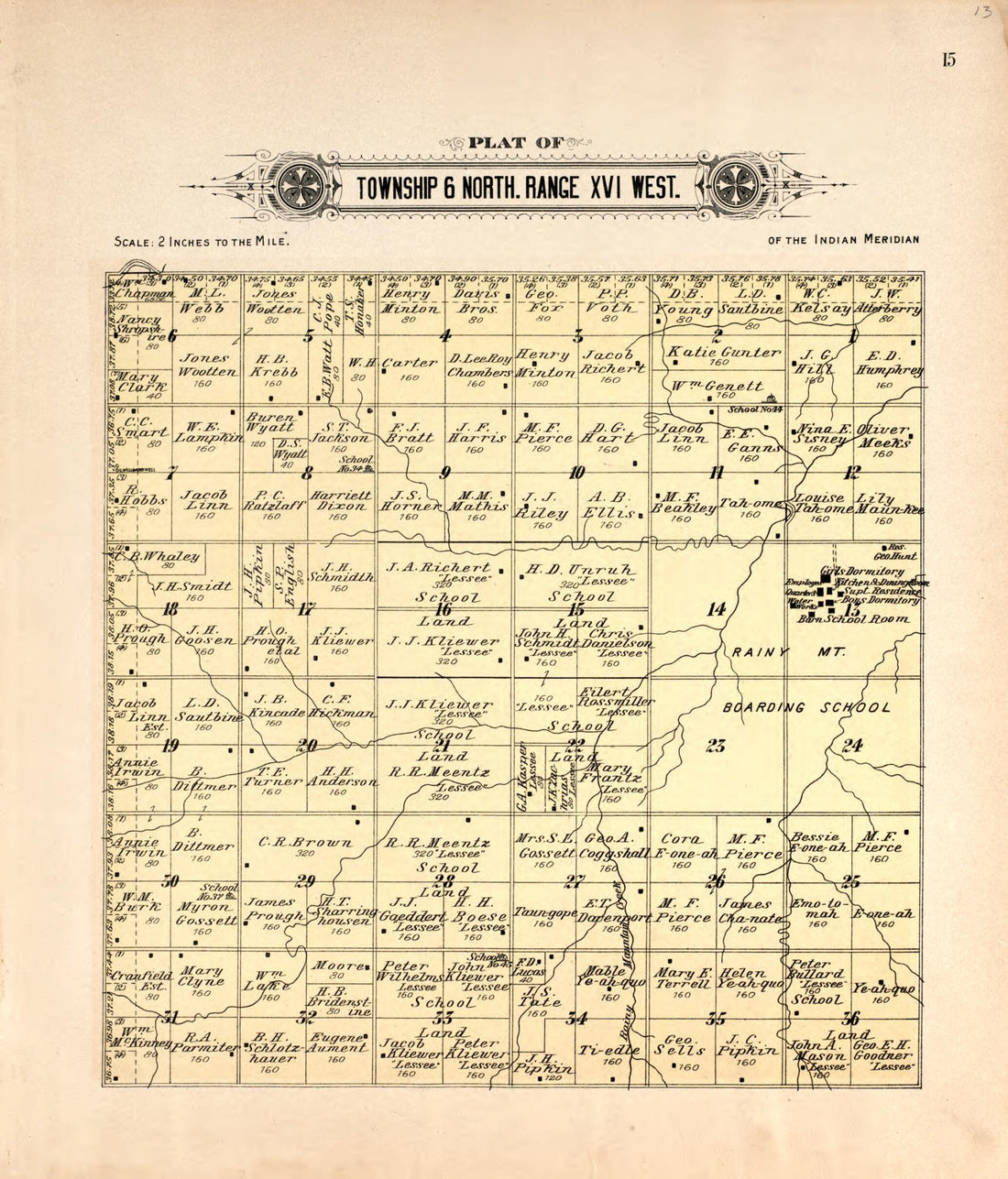 This old map of Township 6 North Range XVI West from Plat Book of Kiowa County, Oklahoma from 1913 was created by W. (William) Wangersheim in 1913