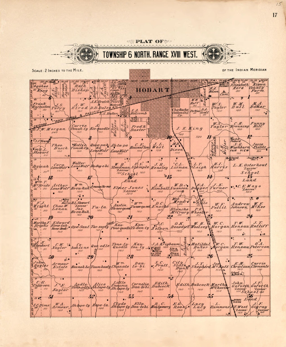 Township 6 North Range XVIII West from Plat Book of Kiowa County, Oklahoma 1913 by Relic Map Company