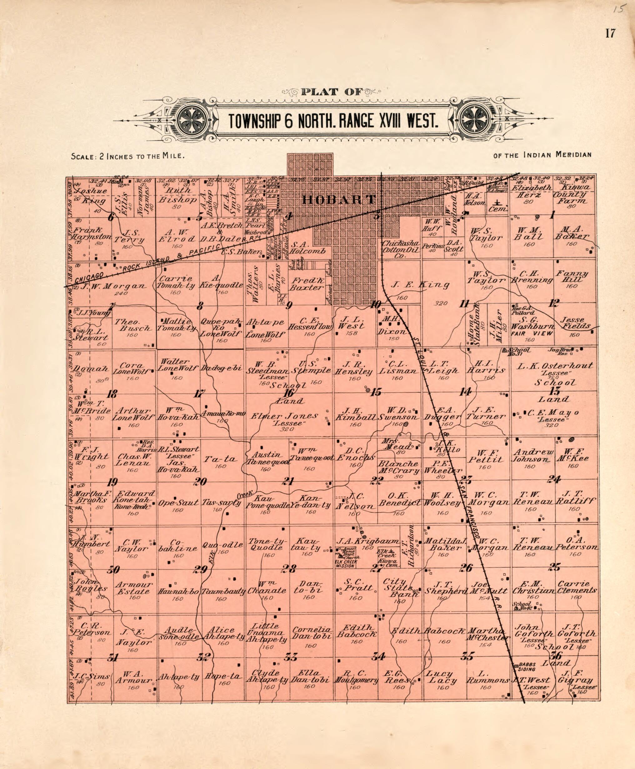 This old map of Township 6 North Range XVIII West from Plat Book of Kiowa County, Oklahoma from 1913 was created by W. (William) Wangersheim in 1913