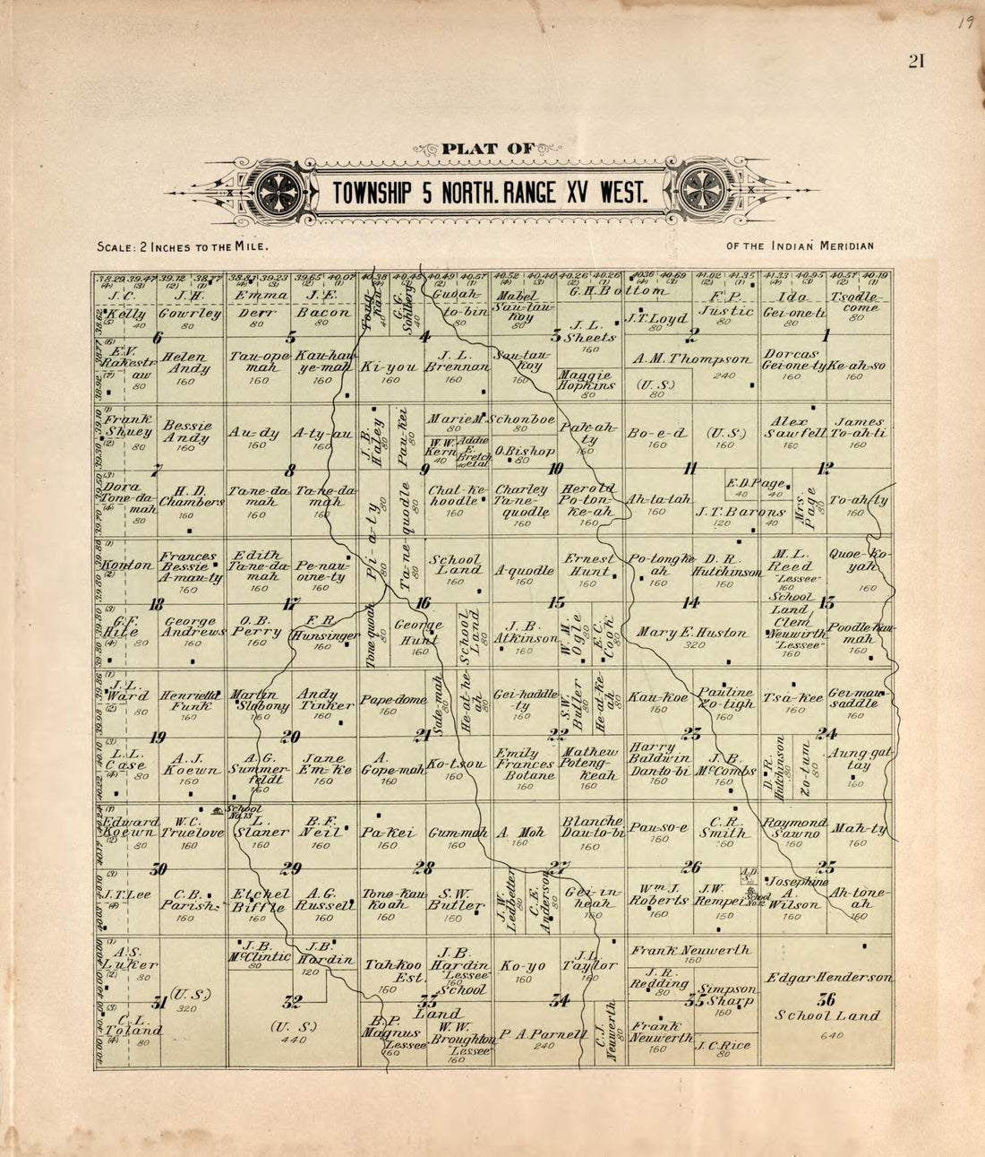 This old map of Township 5 North Range XV West from Plat Book of Kiowa County, Oklahoma from 1913 was created by W. (William) Wangersheim in 1913