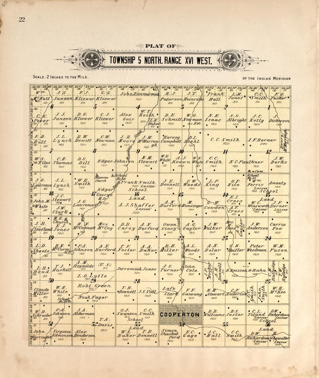 This old map of Township 5 North Range XVI West from Plat Book of Kiowa County, Oklahoma from 1913 was created by W. (William) Wangersheim in 1913