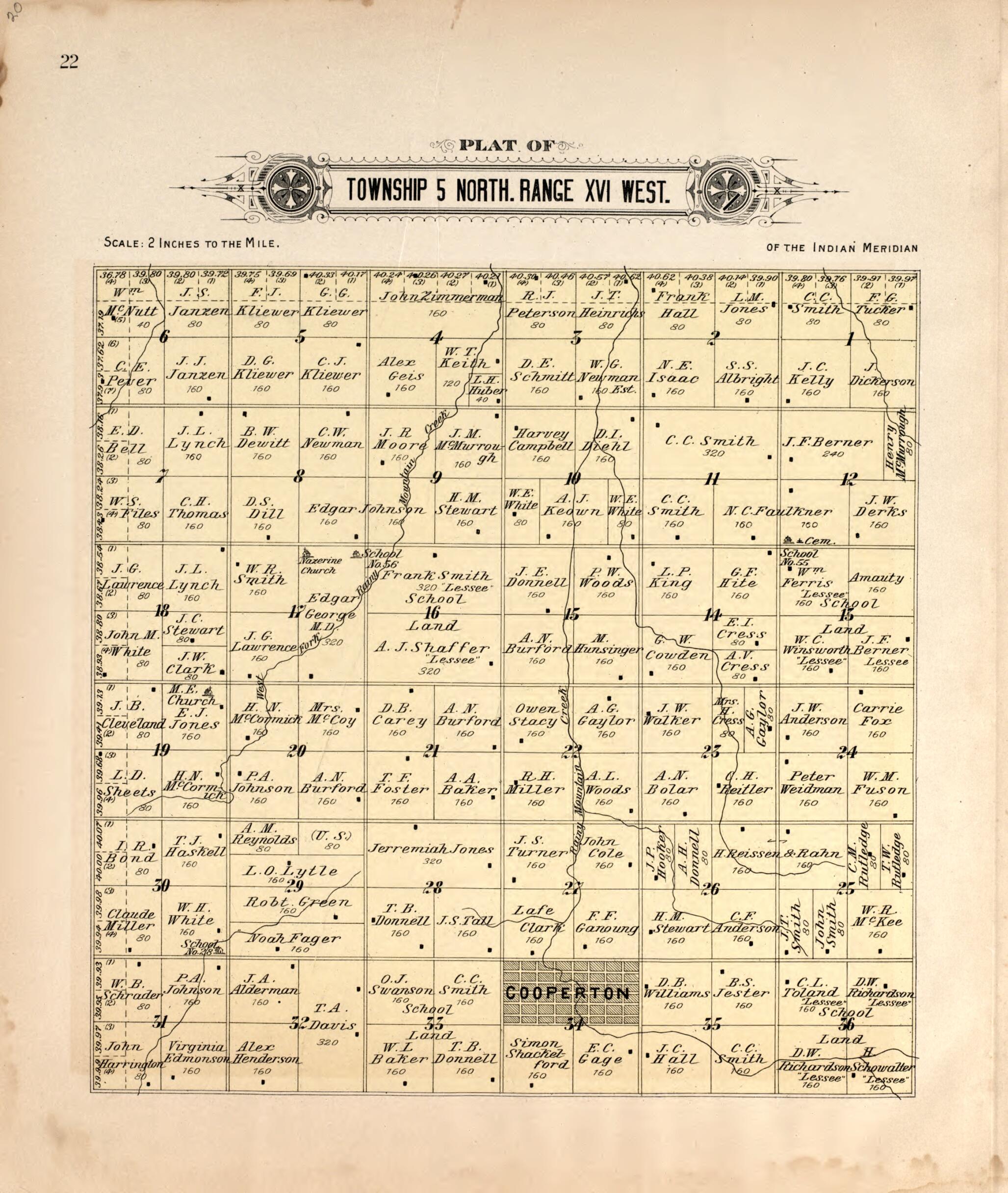 This old map of Township 5 North Range XVI West from Plat Book of Kiowa County, Oklahoma from 1913 was created by W. (William) Wangersheim in 1913