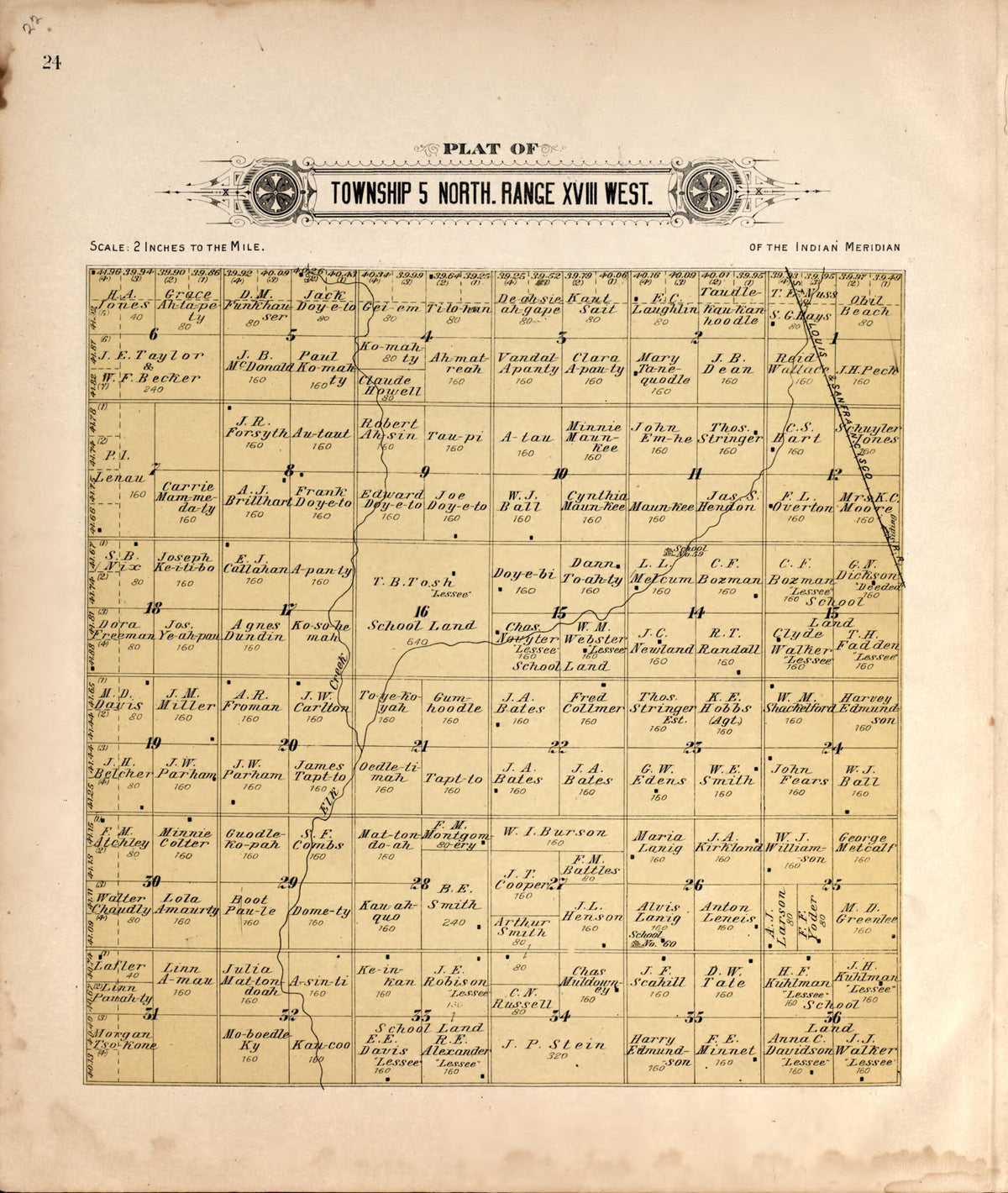 Township 5 North Range XVII West from Plat Book of Kiowa County, Oklahoma 1913 by Relic Map Company