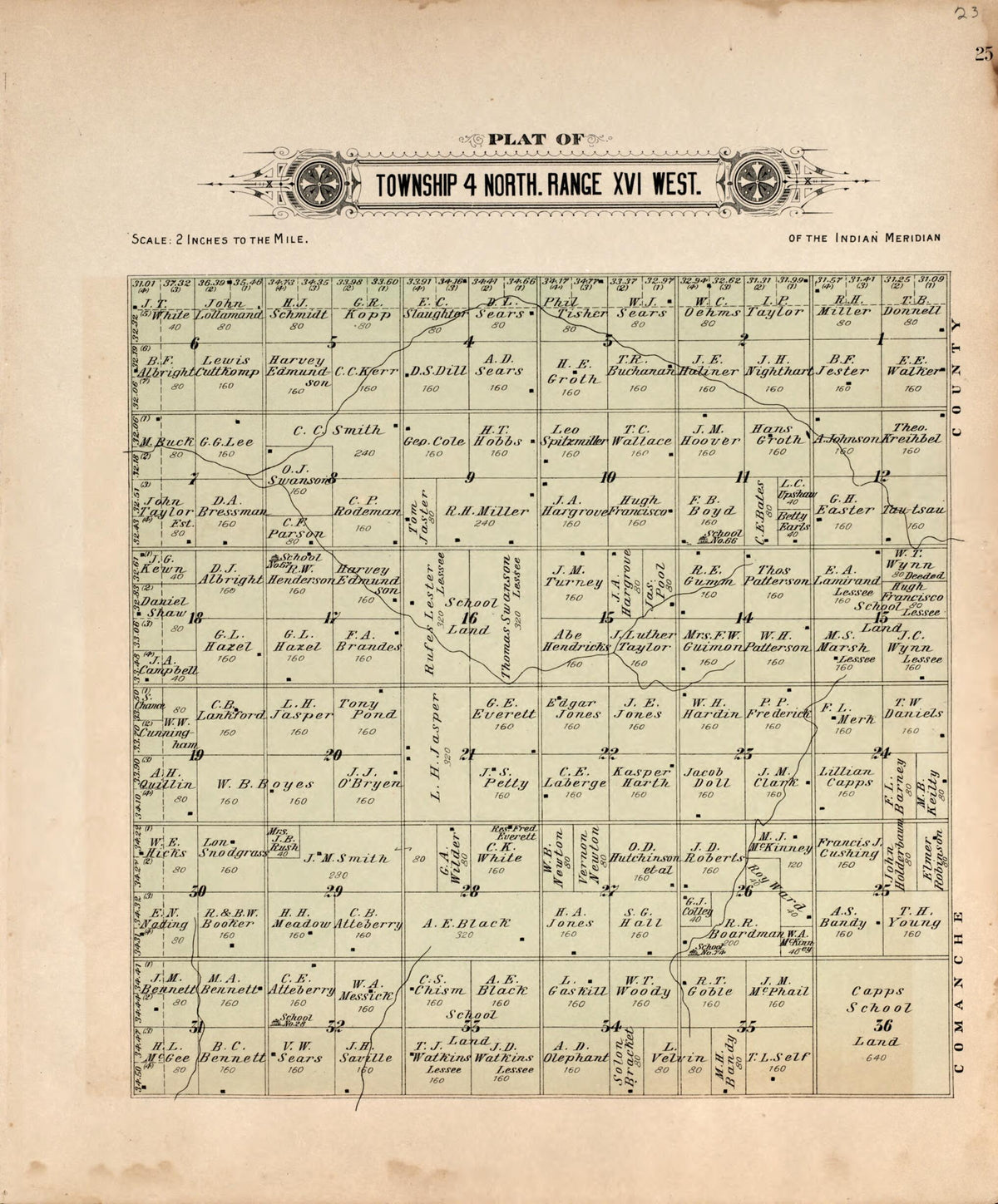 Township 4 North Range XVI West from Plat Book of Kiowa County, Oklahoma 1913 by Relic Map Company