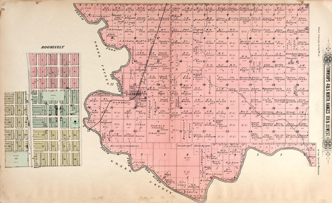 This old map of Township 4 North Range XIV and XX West from Plat Book of Kiowa County, Oklahoma from 1913 was created by W. (William) Wangersheim in 1913