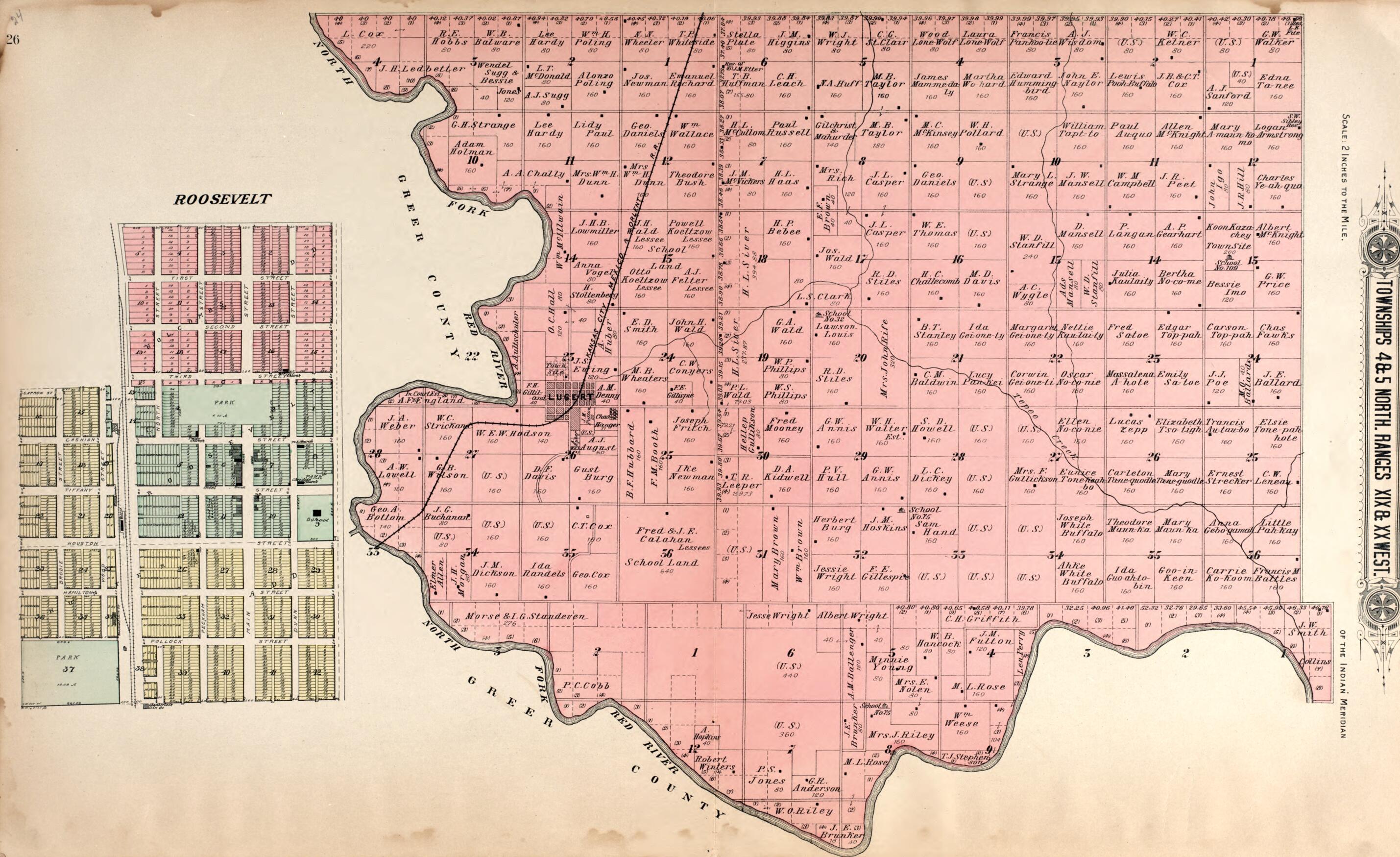This old map of Township 4 North Range XIV and XX West from Plat Book of Kiowa County, Oklahoma from 1913 was created by W. (William) Wangersheim in 1913