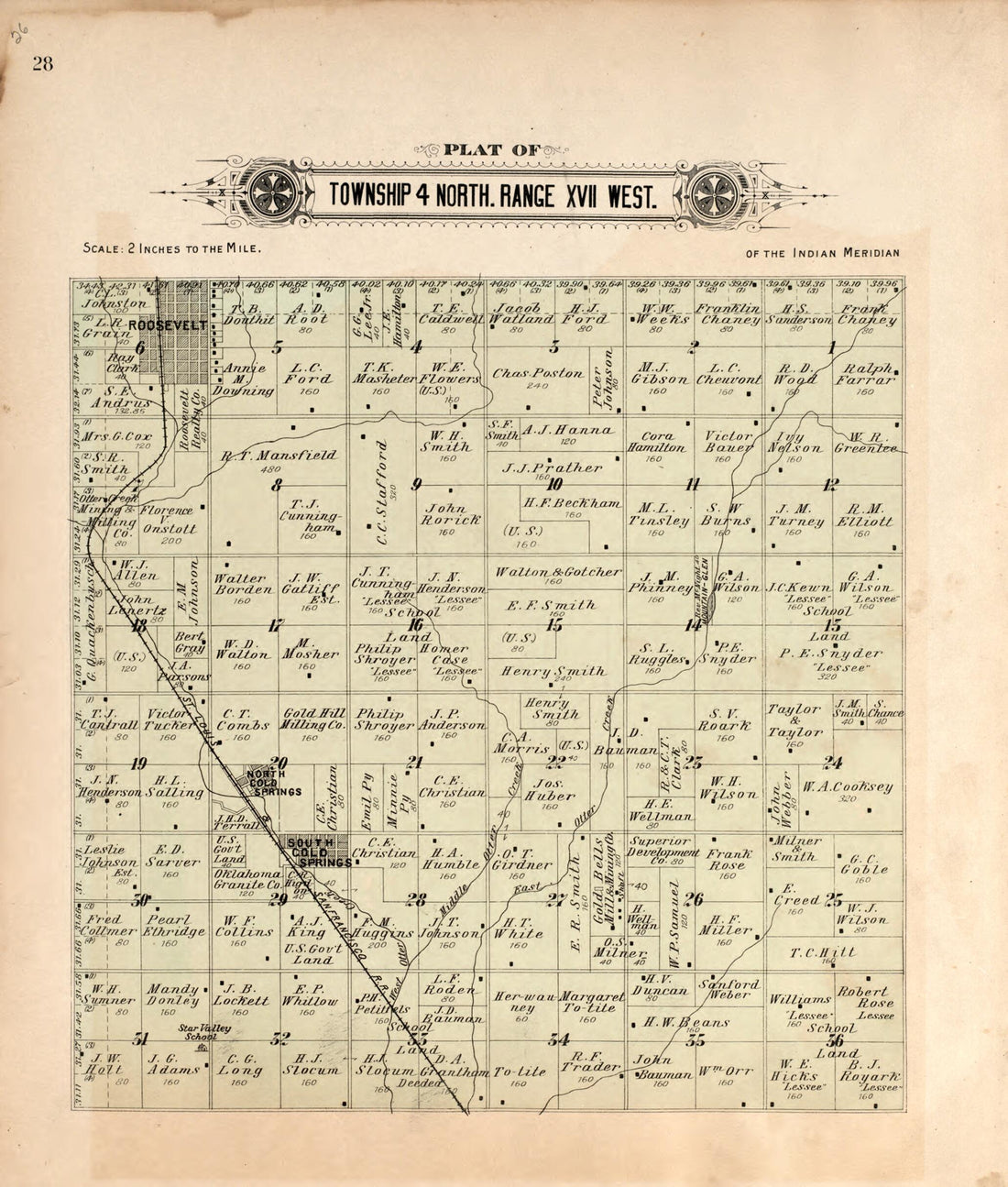 This old map of Township 4 North Range XVII West from Plat Book of Kiowa County, Oklahoma from 1913 was created by W. (William) Wangersheim in 1913