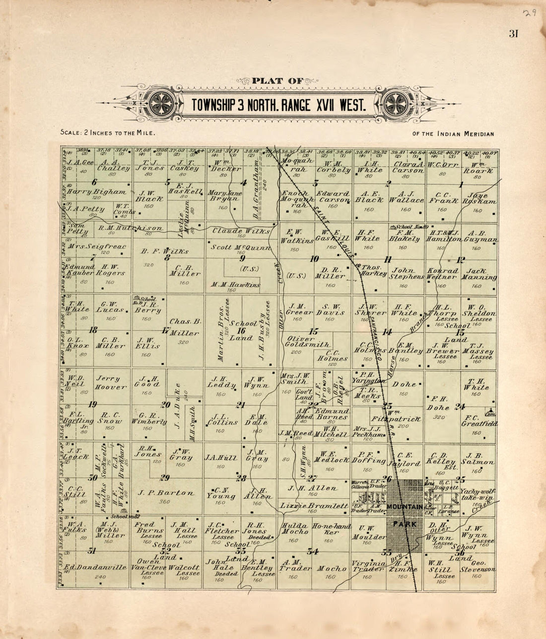 This old map of Township 3 North Range XVII West from Plat Book of Kiowa County, Oklahoma from 1913 was created by W. (William) Wangersheim in 1913