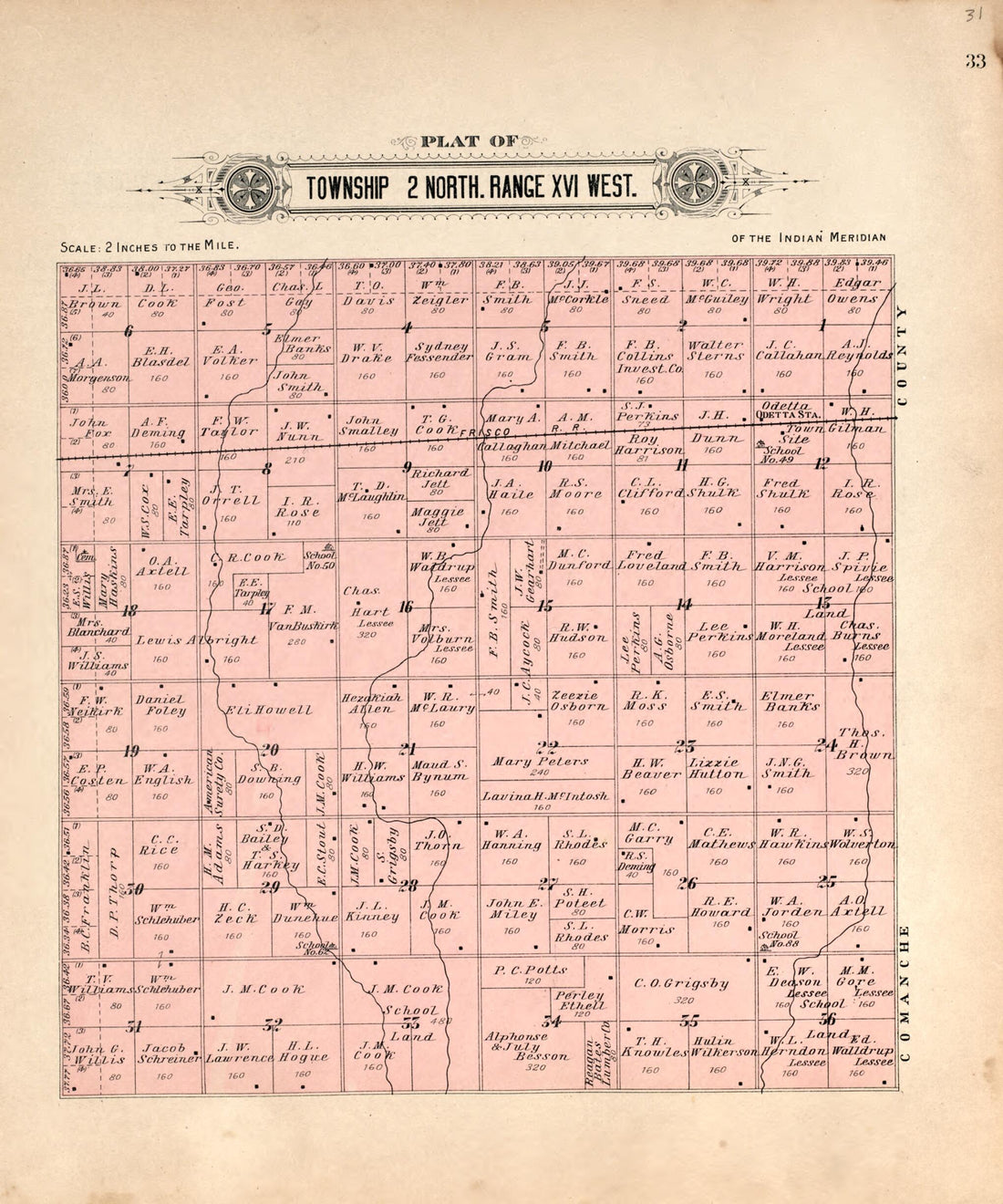 This old map of Township 2 North Range XVI West from Plat Book of Kiowa County, Oklahoma from 1913 was created by W. (William) Wangersheim in 1913