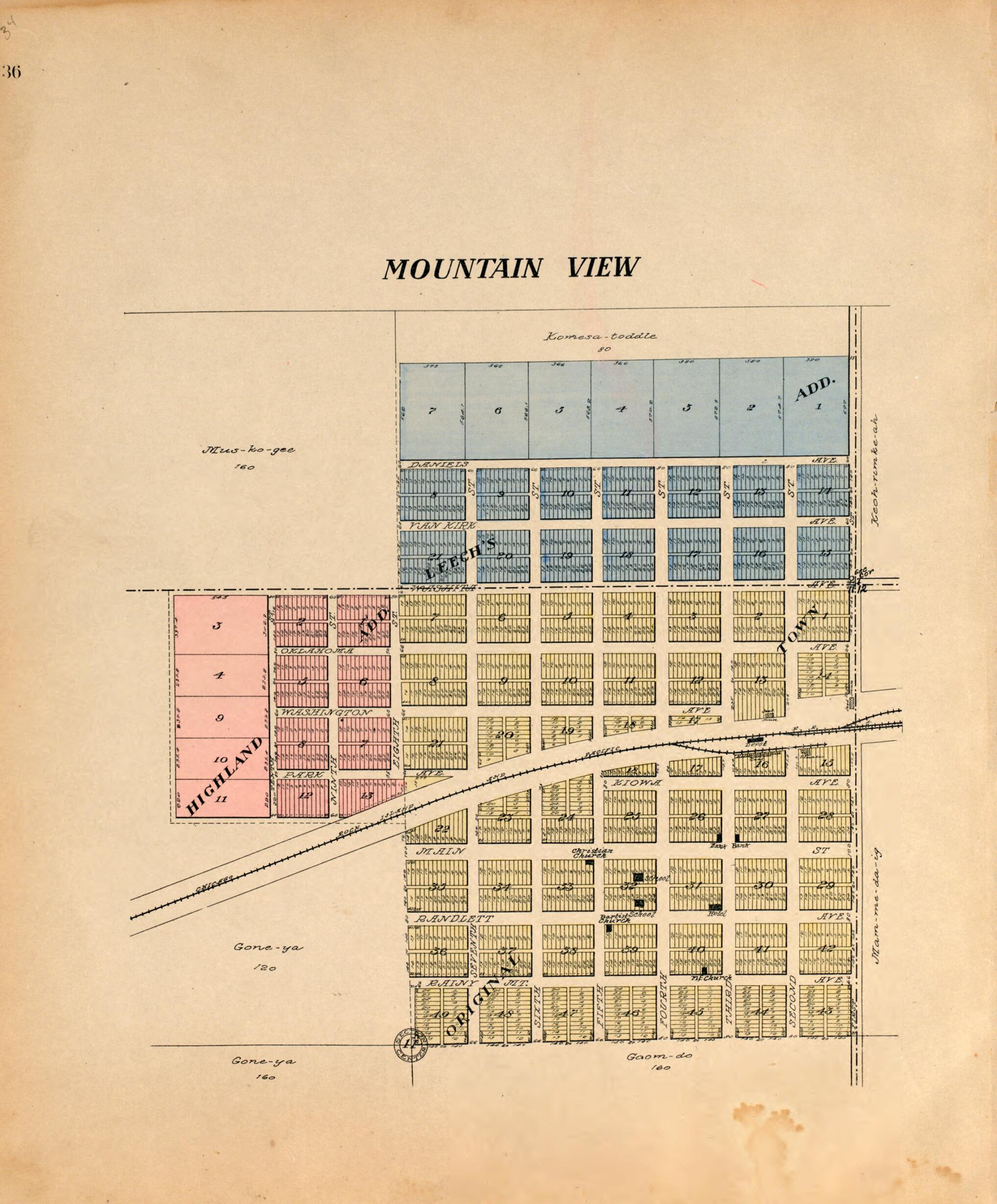 This old map of Mountain View from Plat Book of Kiowa County, Oklahoma from 1913 was created by W. (William) Wangersheim in 1913