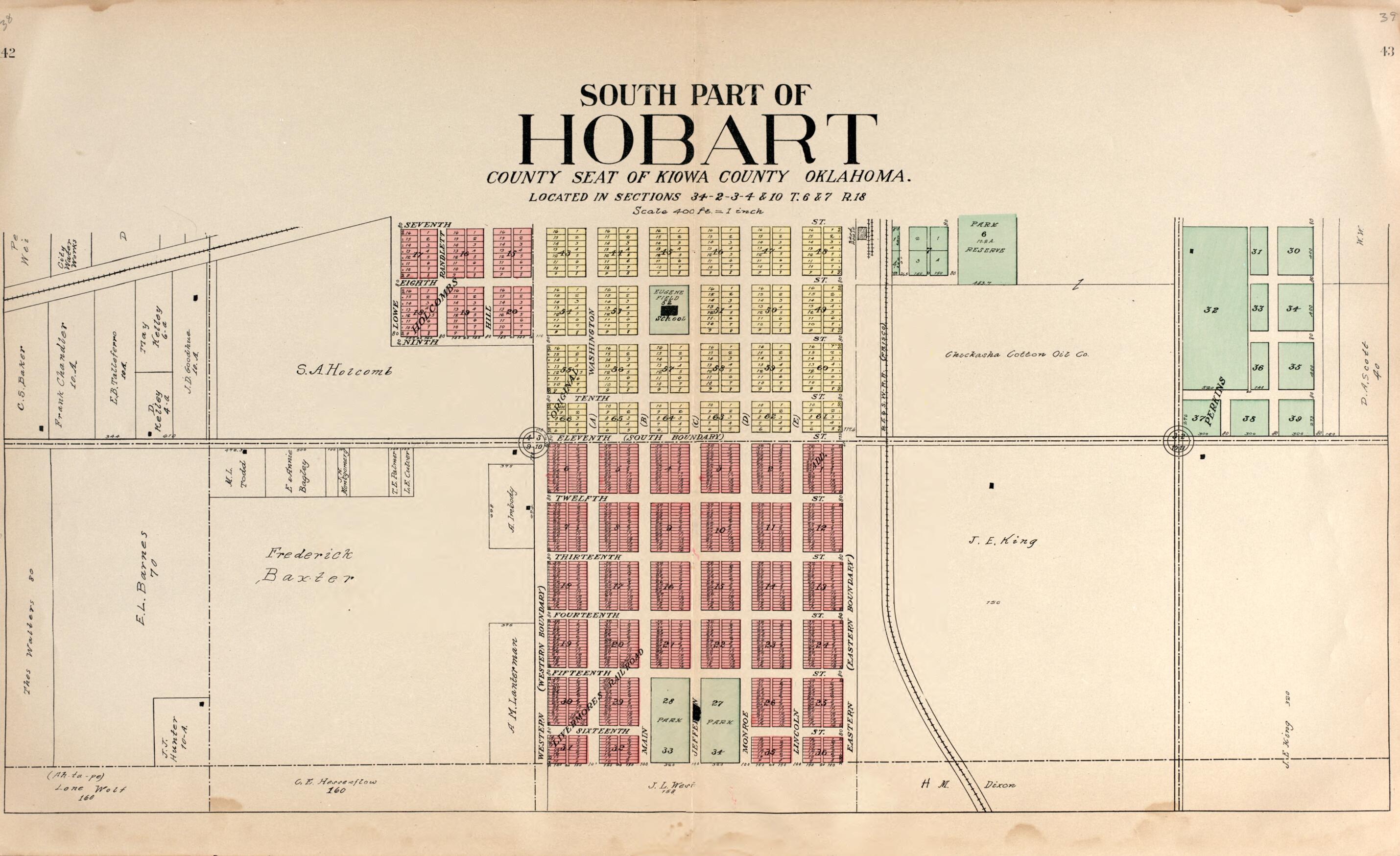 This old map of South Part of Hobart from Plat Book of Kiowa County, Oklahoma from 1913 was created by W. (William) Wangersheim in 1913