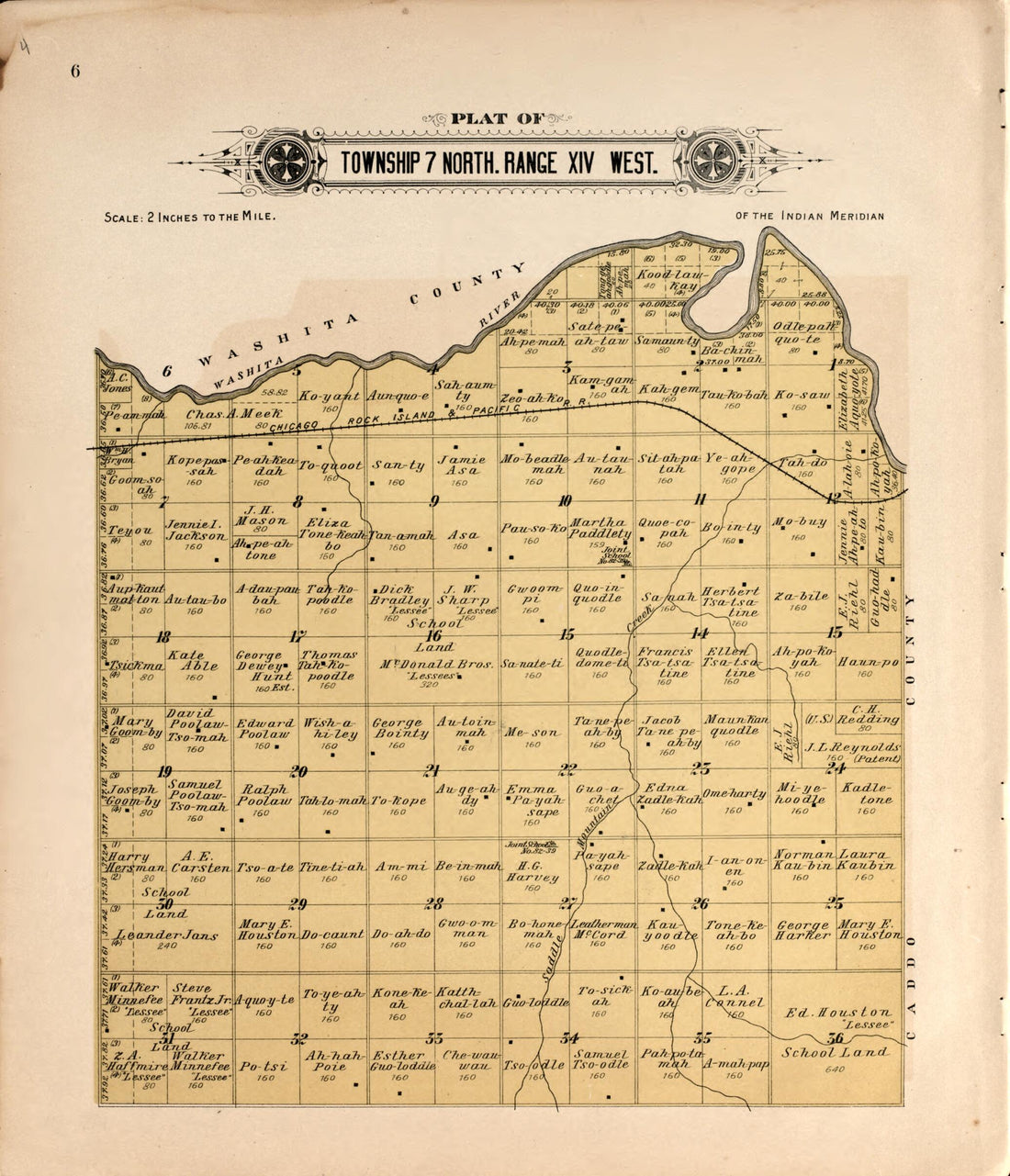 This old map of Township 7 North Range XIV West from Plat Book of Kiowa County, Oklahoma from 1913 was created by W. (William) Wangersheim in 1913