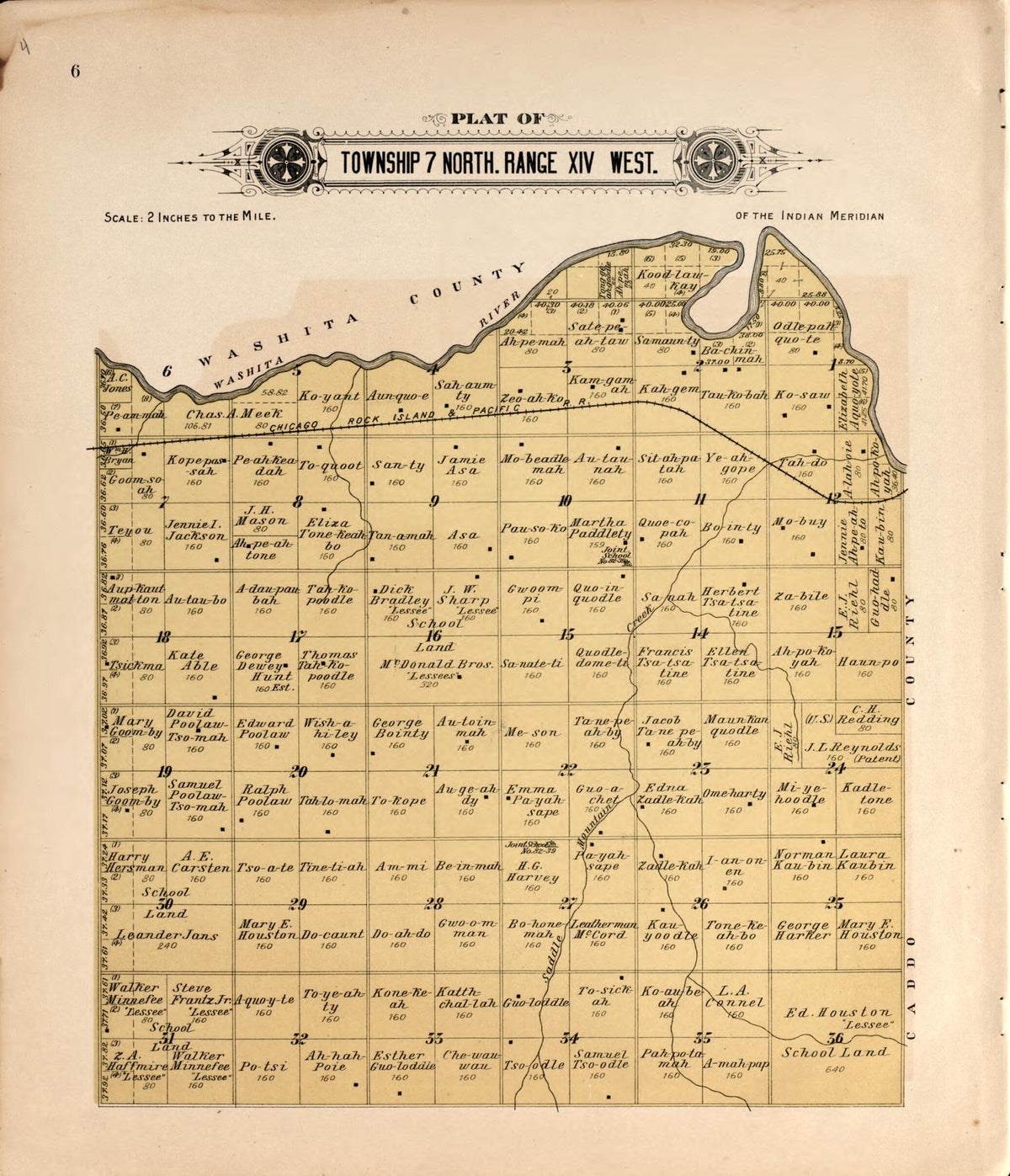 Township 7 North Range XIV West from Plat Book of Kiowa County, Oklahoma 1913 by Relic Map Company
