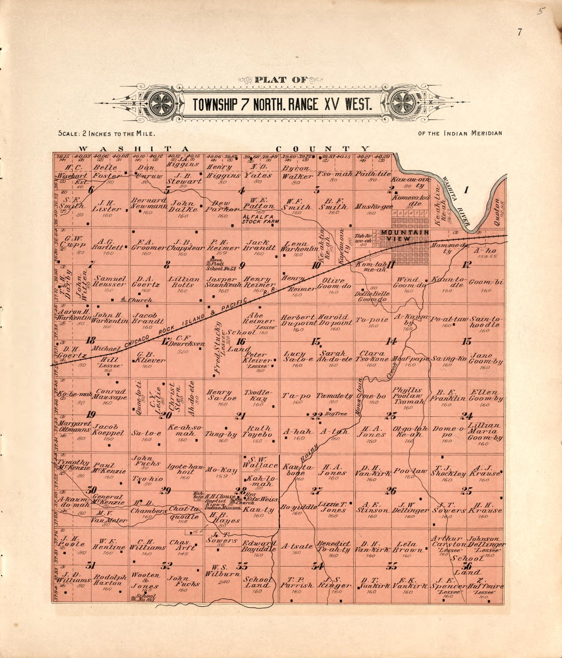 This old map of Township 7 North Range XV West from Plat Book of Kiowa County, Oklahoma from 1913 was created by W. (William) Wangersheim in 1913
